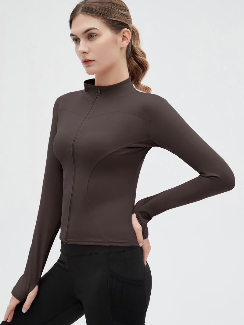 Women's Slim-Fitting Running Sports Jacket, Elastic Long Sleeve Yoga Zip Top, Casual Wear for All Seasons