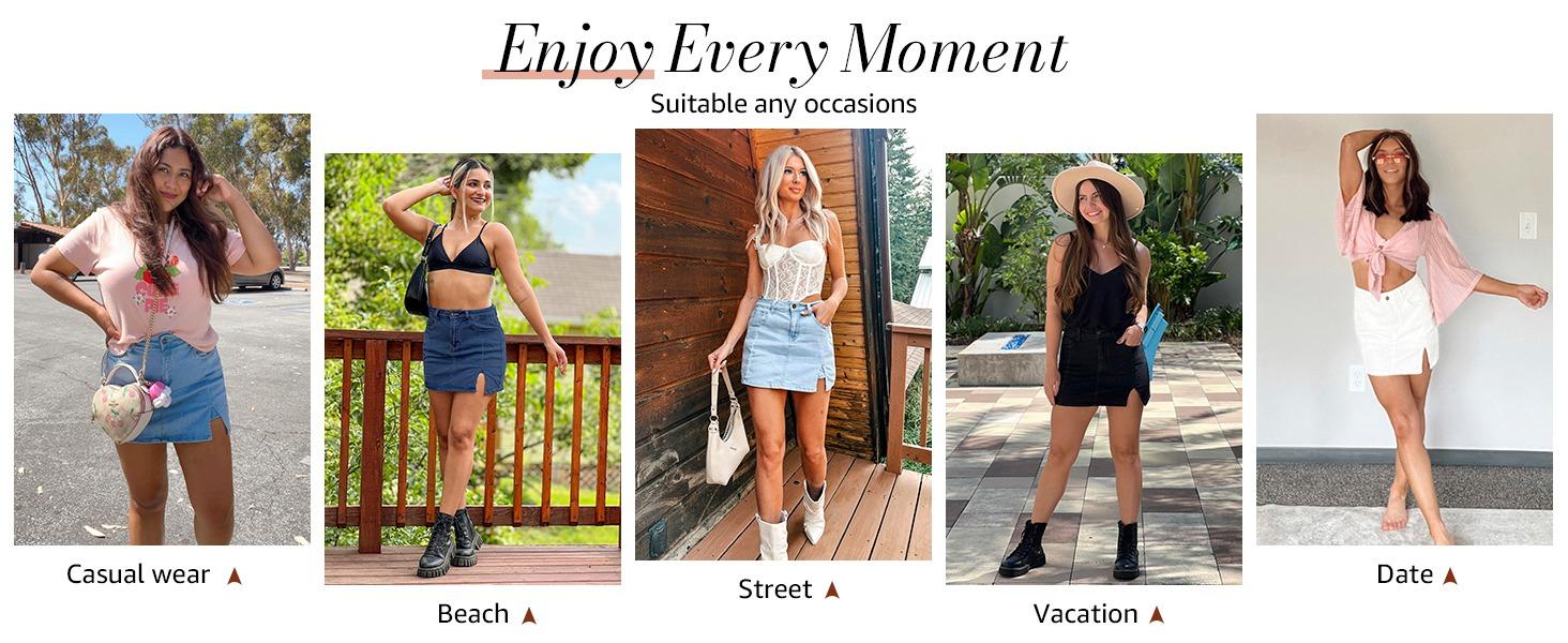 luvamia Palda Minimalist High Waisted Mini Casual Oversize Skirt with Side Slit for Women Soft Black Denim Jean Shorts Stretchy Fit Summer Bottom