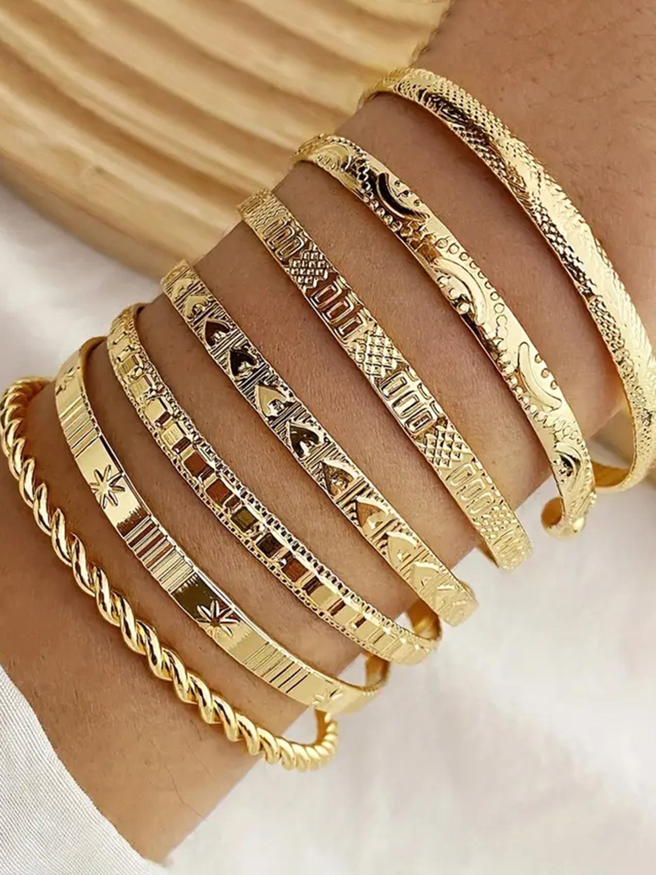 8 Pieces Hollow Floral and Bangle, Trendy Stack Bangle, Flower Design Bracelet, Bangle Bracelet Set, Elegant Women's Jewelry for All Seasons, Perfect Valentine's Day Gift