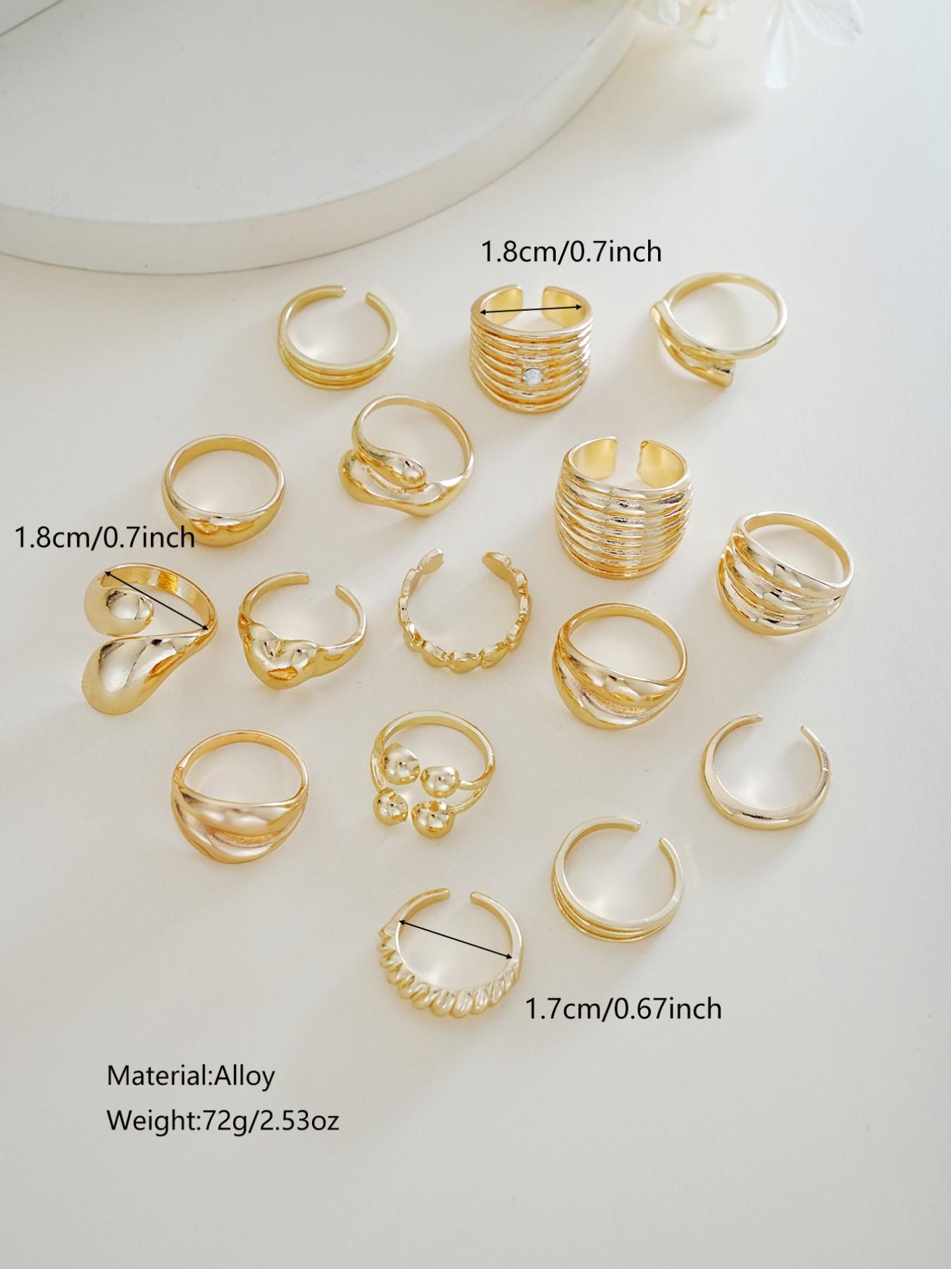 16-Piece Metal Chunky Ring Set, Fashionable Vintage Elegant Geometric Stackable Rings, Party Date Birthday Gift Jewelry Accessories