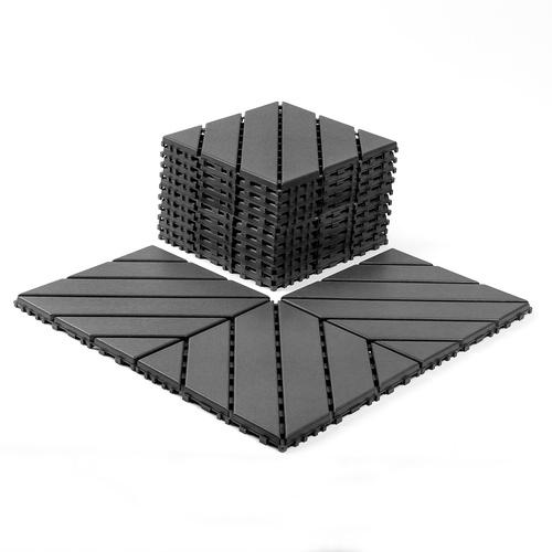 Plastic interlocking decking tiles, 44 packs of terrace decking tiles, 12“x 12” waterproof for all-weather use, backyard pool decking tiles, dark gray