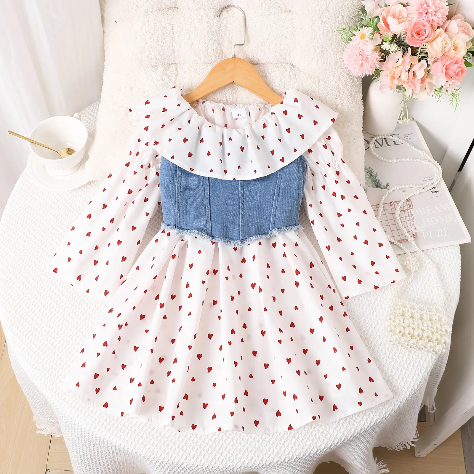 Cute Printed Long Sleeve Dress Two Piece Set For Little Girls Soft Spring Autumn Toddler Daily Clothes