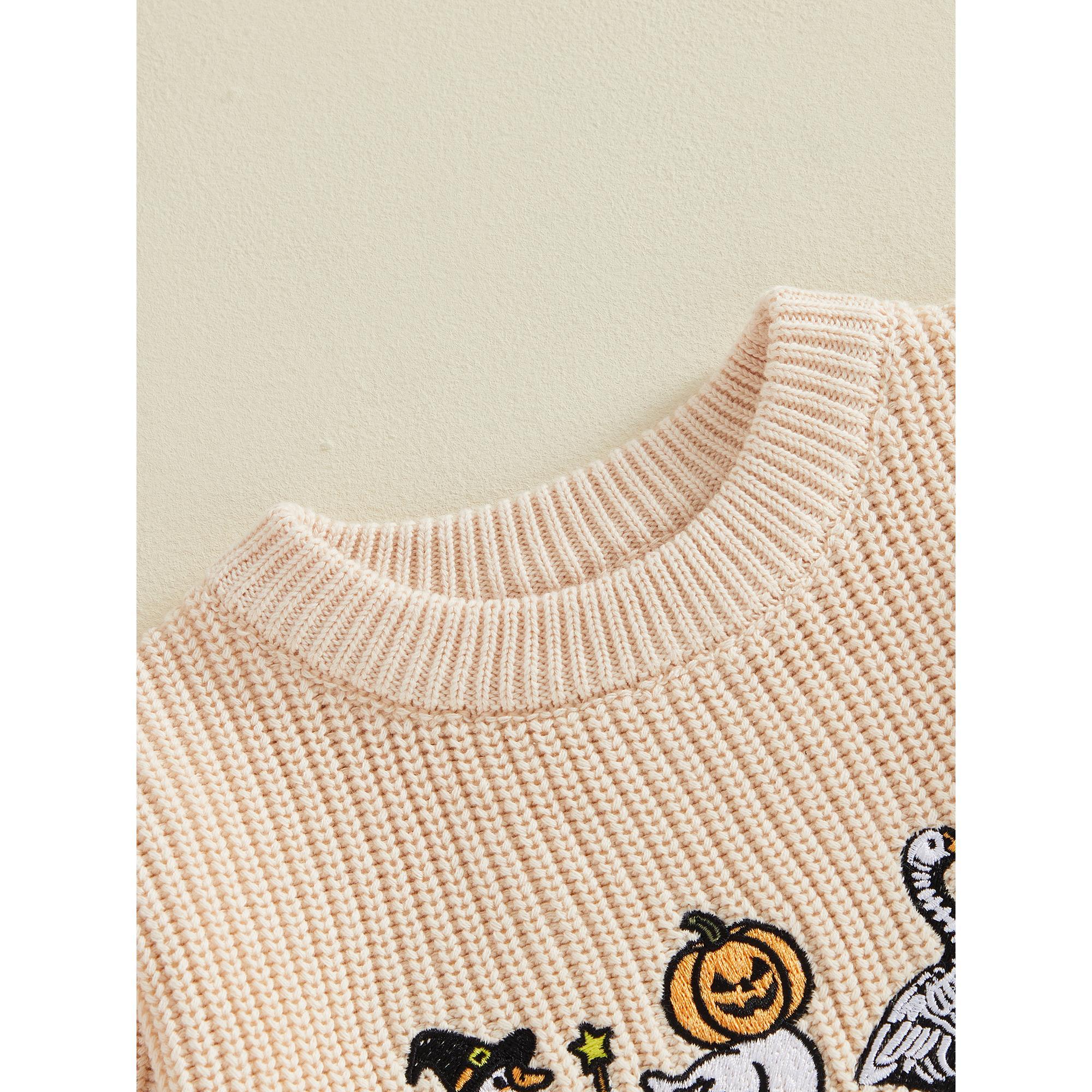 Toddler Baby Little Boy Girl Halloween Sweater Pumpkin Skull Goose Ghost Embroidery Long Sleeve Pullover Unisex Fall Knit Tops 0-7 Years