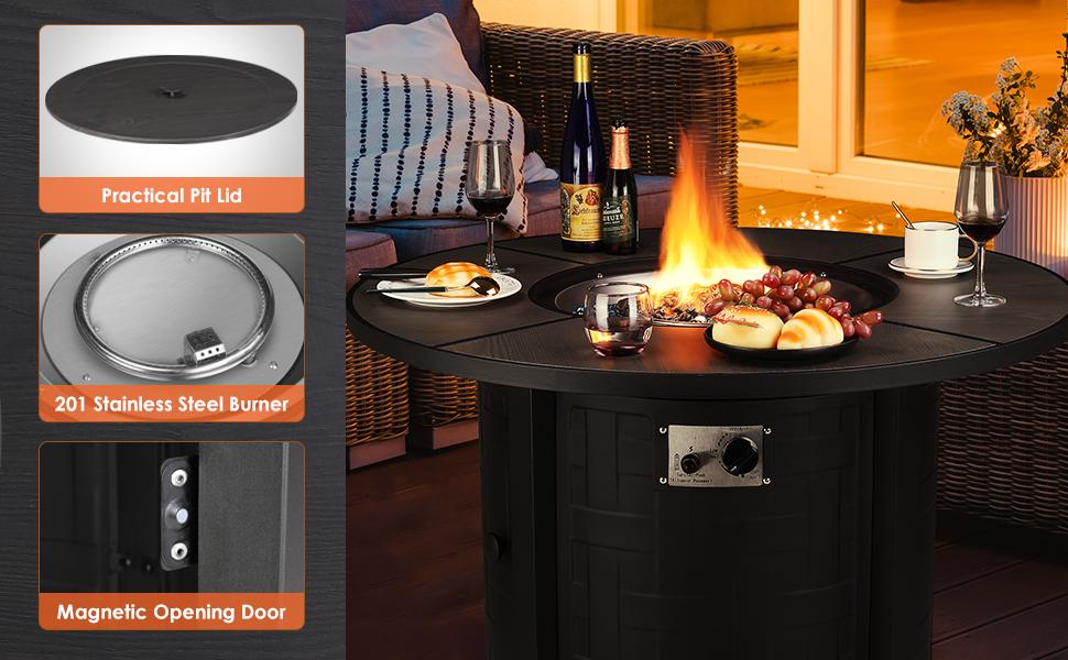 42-Inch Propane Fire Pit Table - 50,000 BTU with Auto-Ignition, Round Gas Fire Pit for Outdoor Patios, Includes Waterproof Cover, Blue Stone Finish and Lid - CSA Certified，Ideal for party