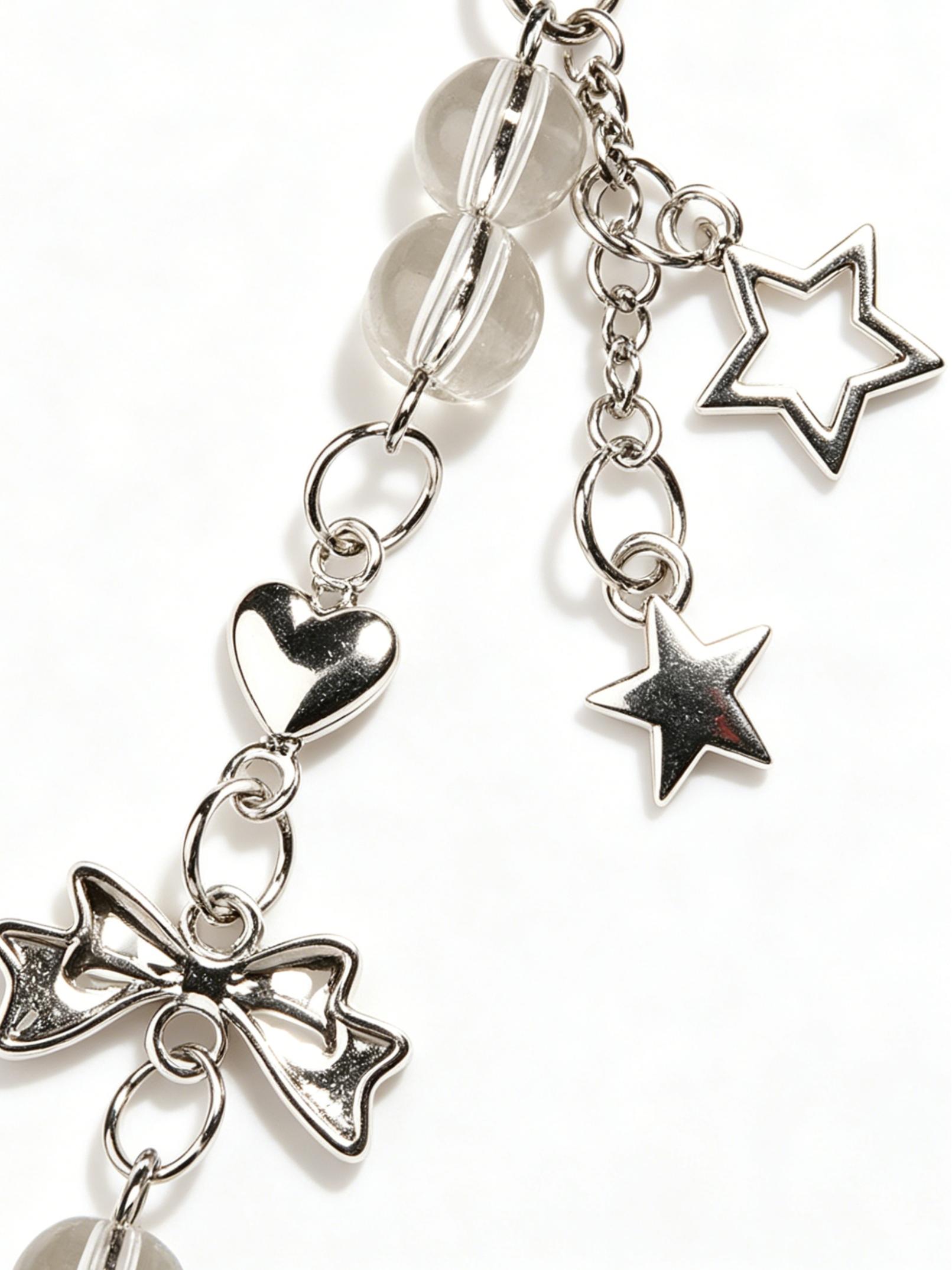 Sweet Bow Phone Chain, Heart Star Metal Keychain, Bag Pendant, Crystal Fringe Charm, Simple Multi-Functional Accessory