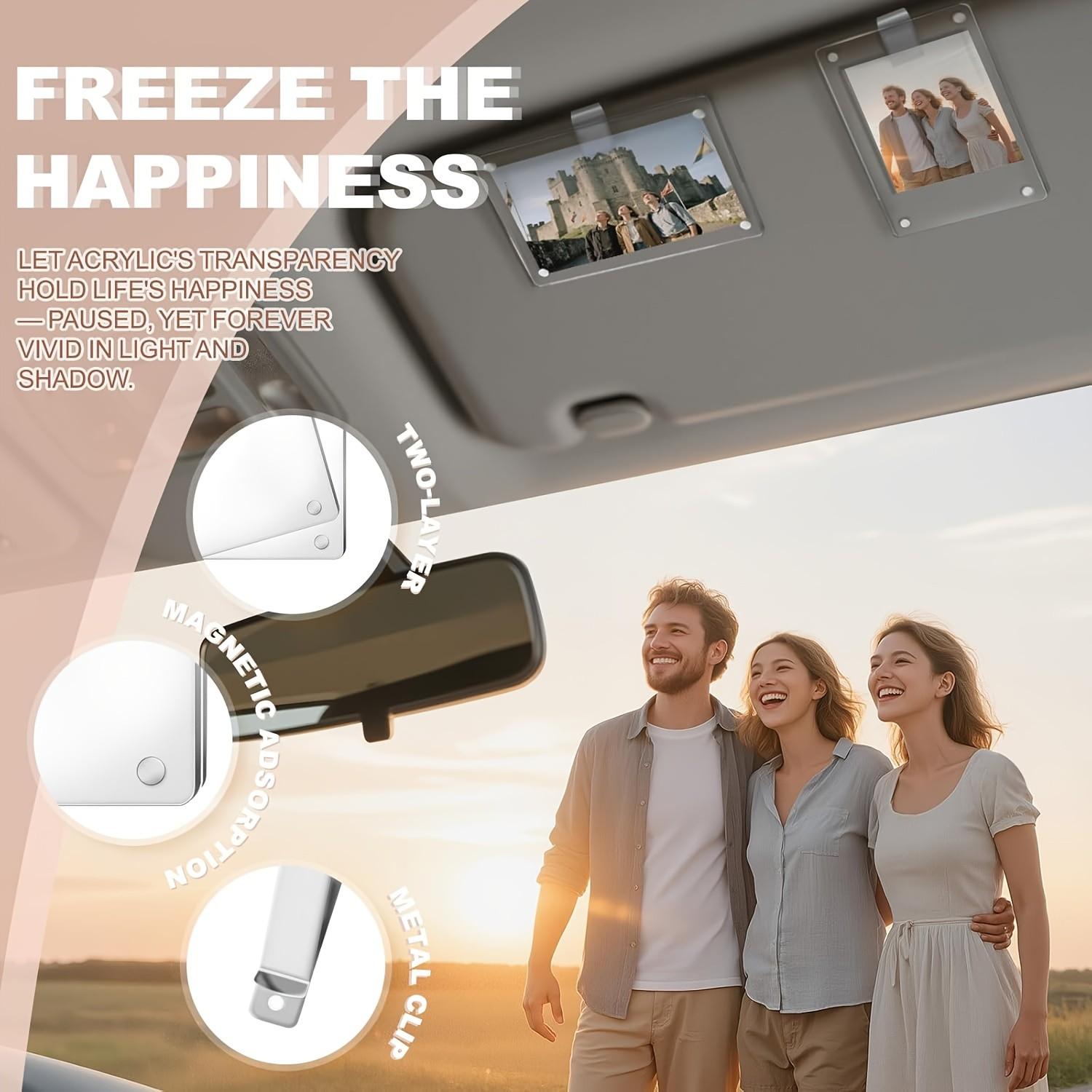 2‑Pack Car Sun Visor Photo Frame Clips Acrylic Random Colors Fits 6×9in Photos Customizable Car Decor Gift