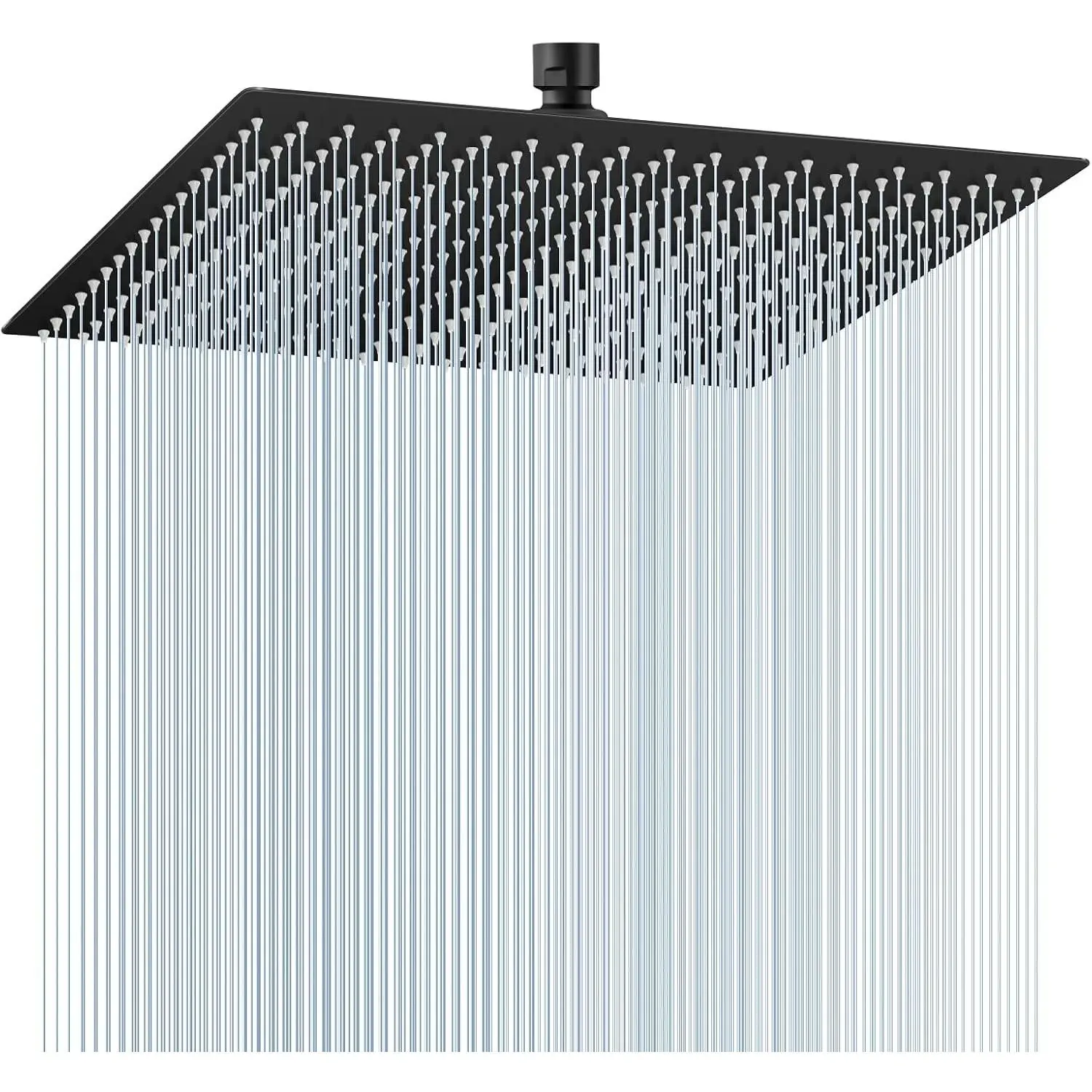 16 inch Matte Black Large Rain Shower Head - All Metal 304 Stainless Steel, Full Body Rainfall Shower with 324 Silicone Nozzles - Waterfall Bathroom Square Showerheads, Ceiling Mounted