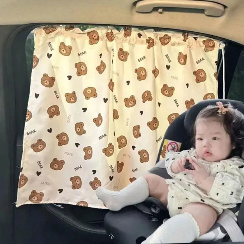 Baby Car Sun Shade for Window, Cute Teddy Bear Pattern Car Window Shade for Kids, UV Protection Auto Sun Visor, Infant Travel Accessories, Mom Car Essentials for Road Trips
