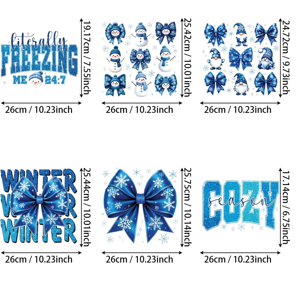 Winter Theme DIY Heat Transfer Vinyl Stickers Set, Snowman & Snowflake Designs, Perfect for Clothing, Bags, Christmas Gifts