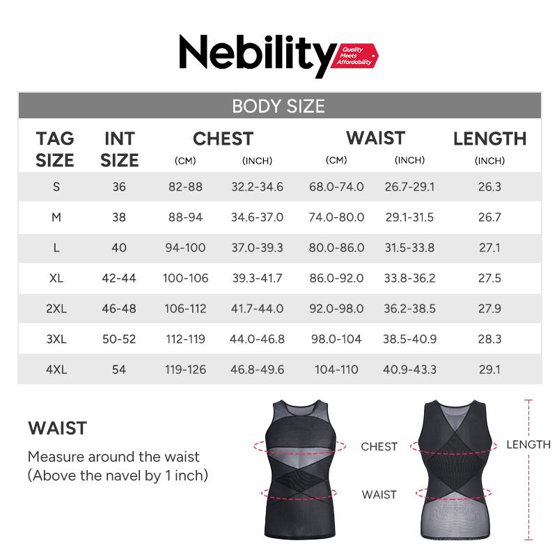 Nebility Men's Compression Shirt for Body Shaper Slimming Menswear Breathable Shapewear Top Shapewear Compression Shapewear Tops Waist Trainer Vest Shapewear Tops