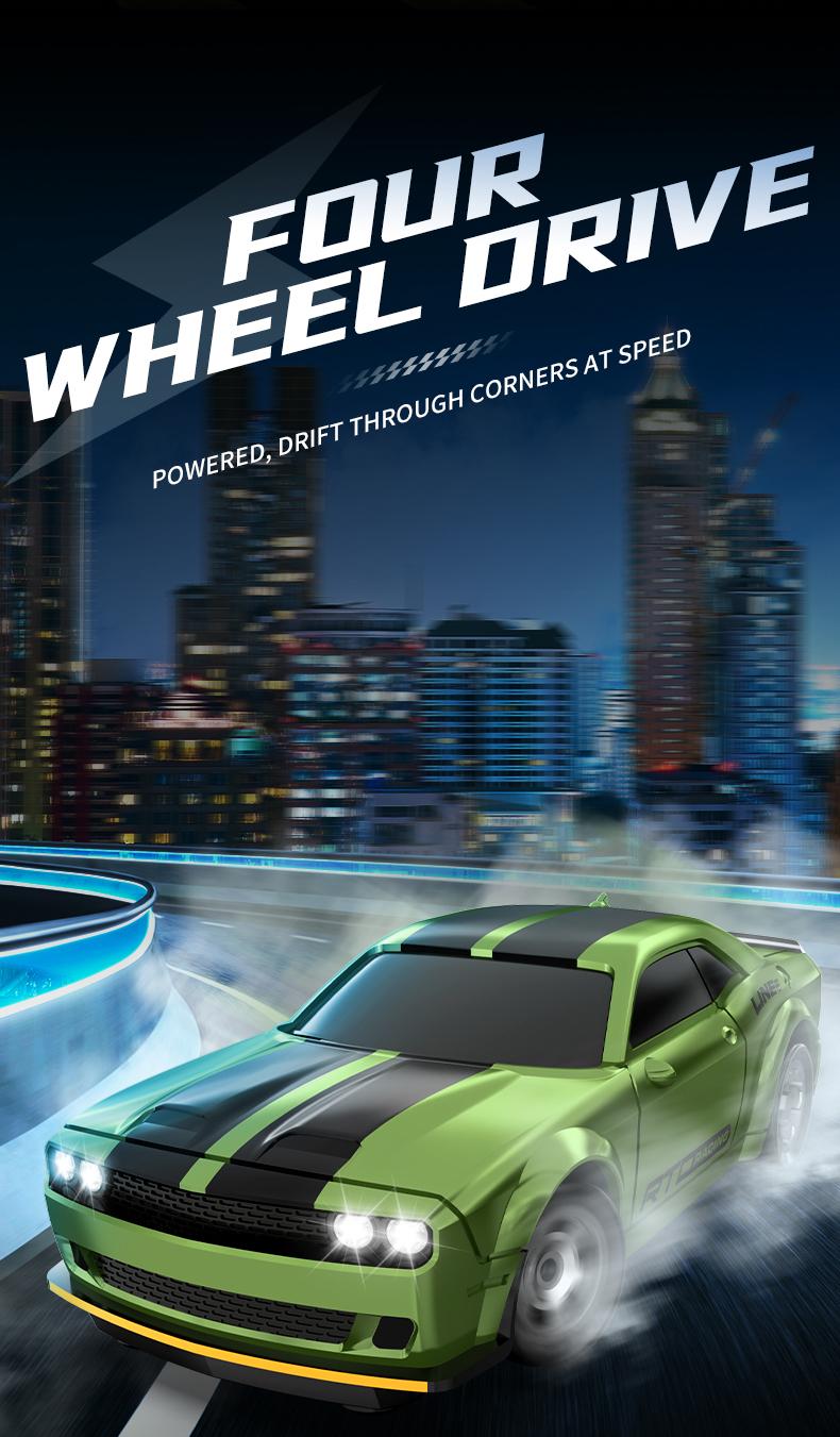 1:64 Mini RC Drift Car 4WD High Speed Remote Control Car, 2 Rechargeable Batteries Long Playtime, 2.4GHz Anti-Interference, LED Lights Drifting Tires for Kids & Adults