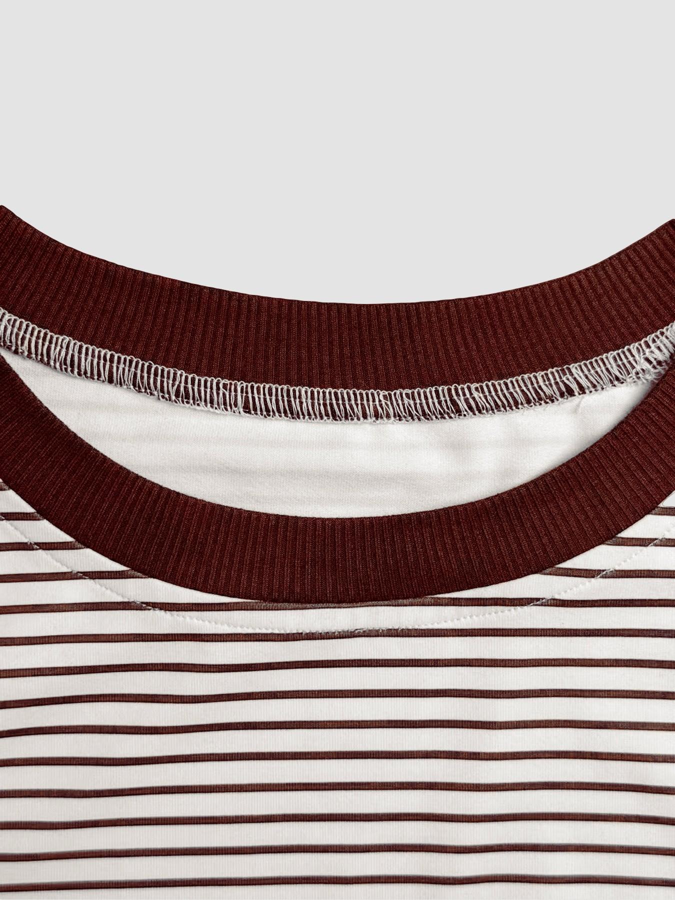 Women's Striped Digital Print T-Shirt, Butterfly Knot Round Neck, Casual Loose-Fitting Top, Daily Wear, Summer, Plain Surface, Unlined, Everyday