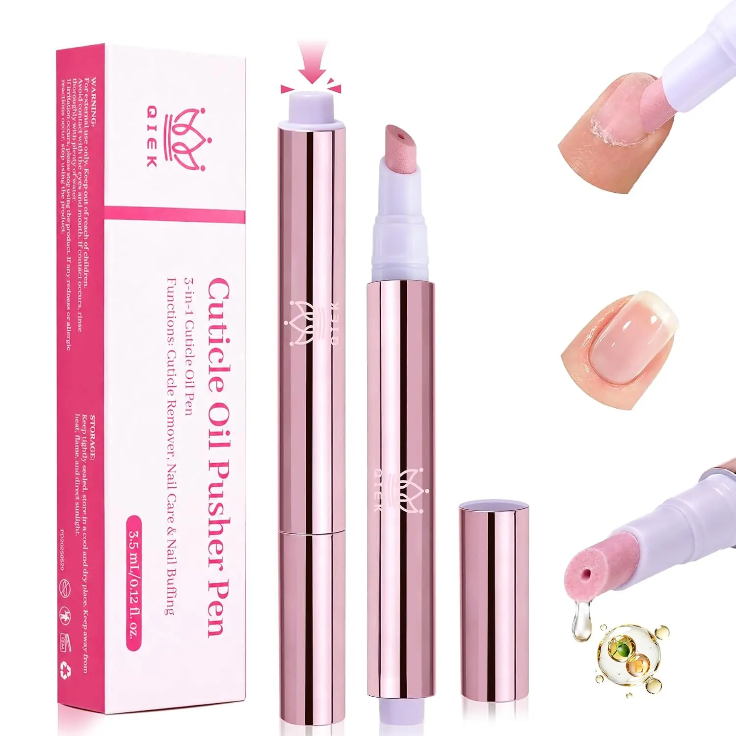 2Pcs Ceramic Cuticle Oil Pusher Pen, 3.5ml Nail Care |   3-in-1 cuticle oil pusher and remover pen with ceramic tip; 2 pcs, 3.5ml each for daily nail care.