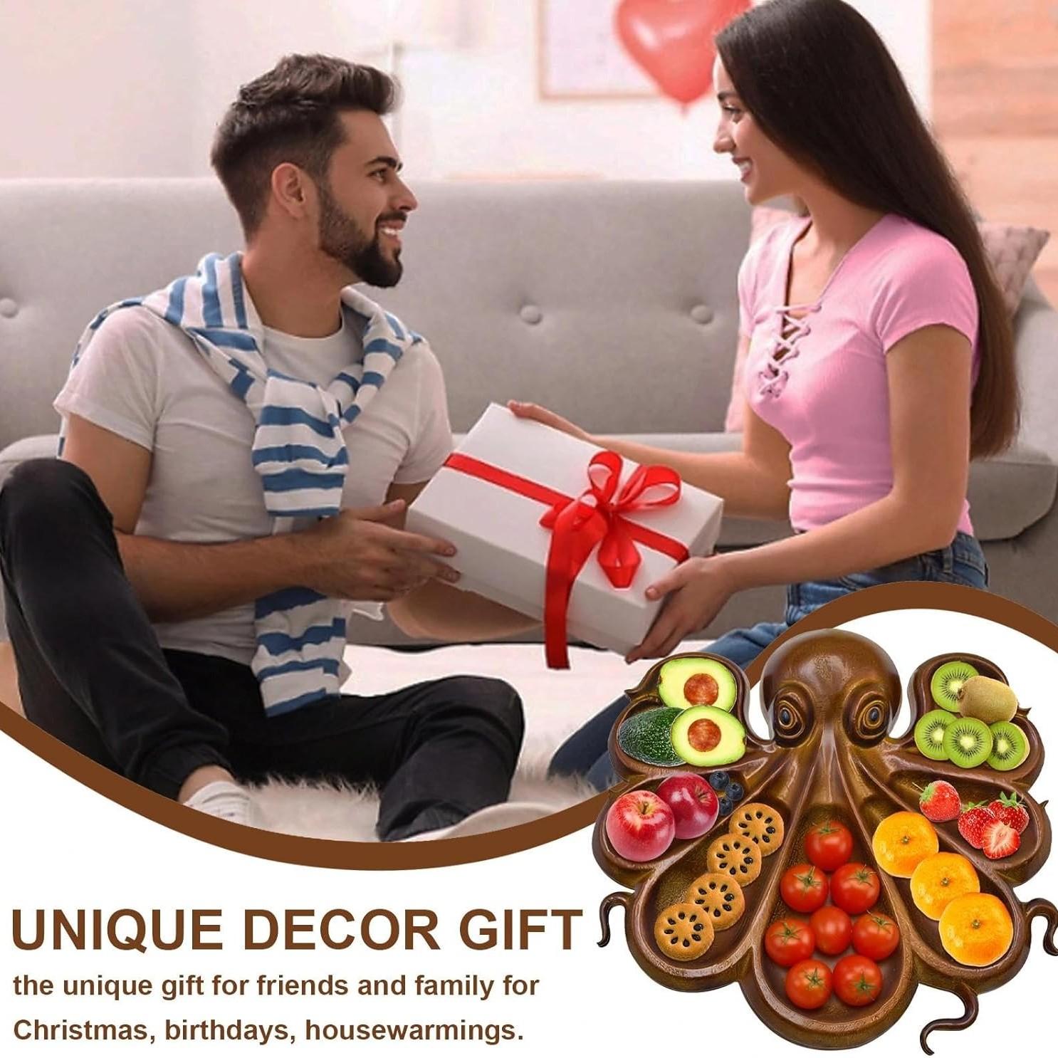 Octopus Wooden Serving Platter, Kraken Tentacle Design, Ocean Theme Tray for Cheese, Meat, Fruit, Bread & Snacks