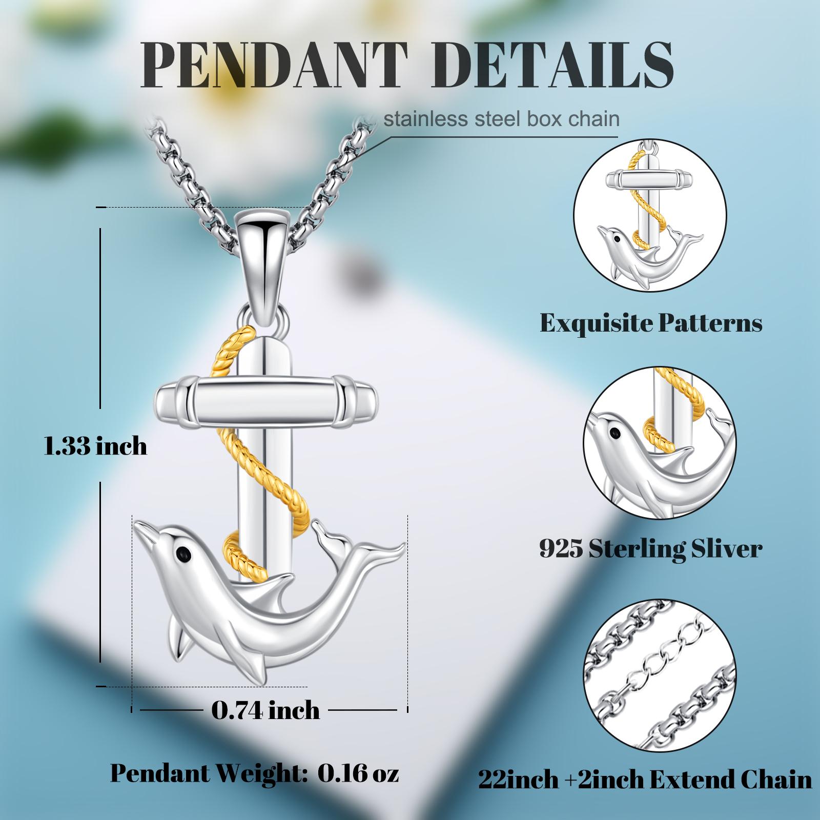 DRINSPER 925 Sterling Silver Dolphin Design Necklace, Cute Dolphin Pendant Necklace, Cute Animal Jewelry Accessories for Women Girls Men, Best Wishes for Friendship Jewelry as Gift for Christmas Day Holiday Graduation