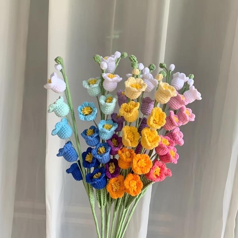 Handcrafted Crochet Flower Bouquet Set - Artificial Lilies, Carnations, Tulips & Forget-Me-Nots - Fabric Floral Arrangement for Christmas, Graduation, & All Seasons Decor - Tabletop Display