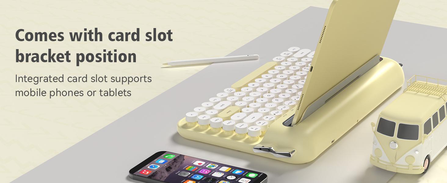 AF84 membrane keyboard wireless dual-mode 2.4G+Bluetooth AJAZZ office keyboard dual color circular keycap retro typewriter keyboard with grooves for placing mobile phones and tablets, high-value girl gift, self provided AAA battery * 2