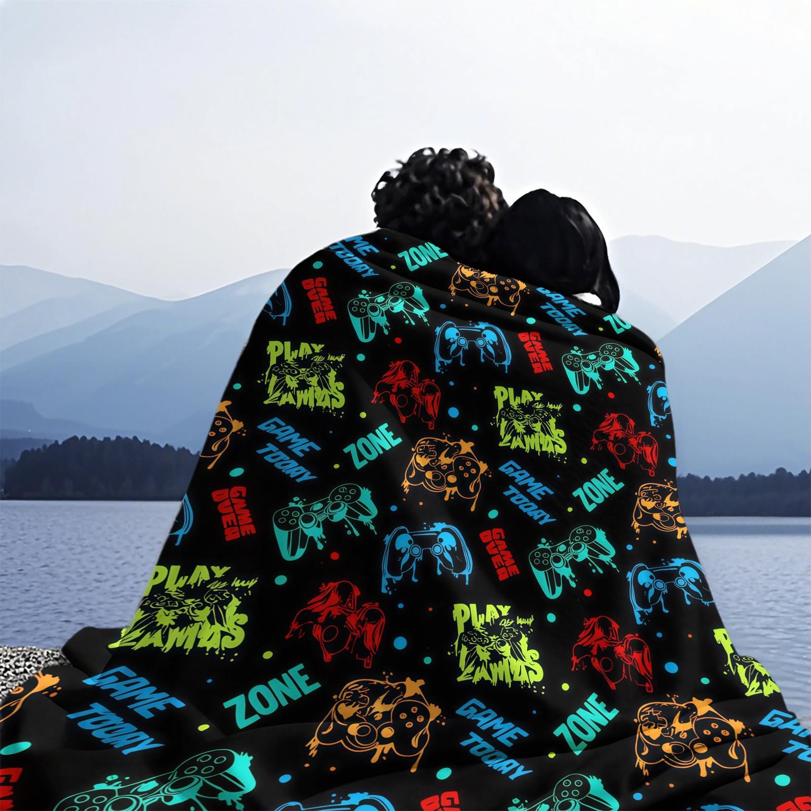 Multi-Style Gamer Throw Blanket, Soft Skin-Friendly Plush, Lightweight Cozy, Video Game Controller Print, for Couch Bed Office, All Seasons, for Boys Girls Teens, Aesthetic Room Decor