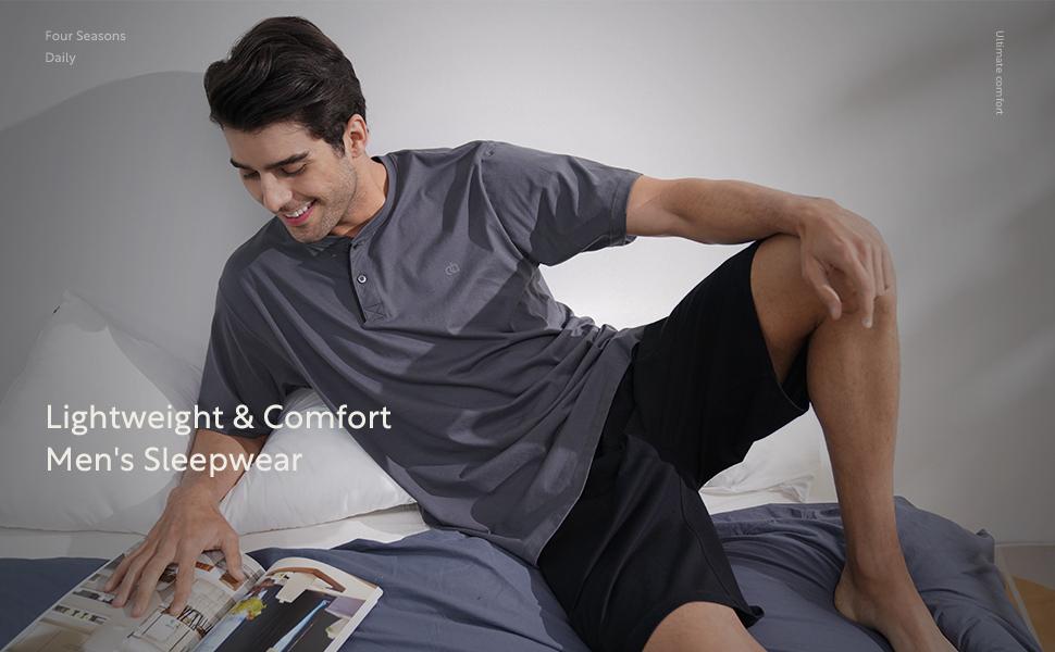 DAVID ARCHY Men's Bamboo Rayon-Spandex Blended Straight Elastic Sleep Shorts, 2-Pack Menswear Pajamas with Pocket, Breathable Cooling Loungewear for Birthday Gift