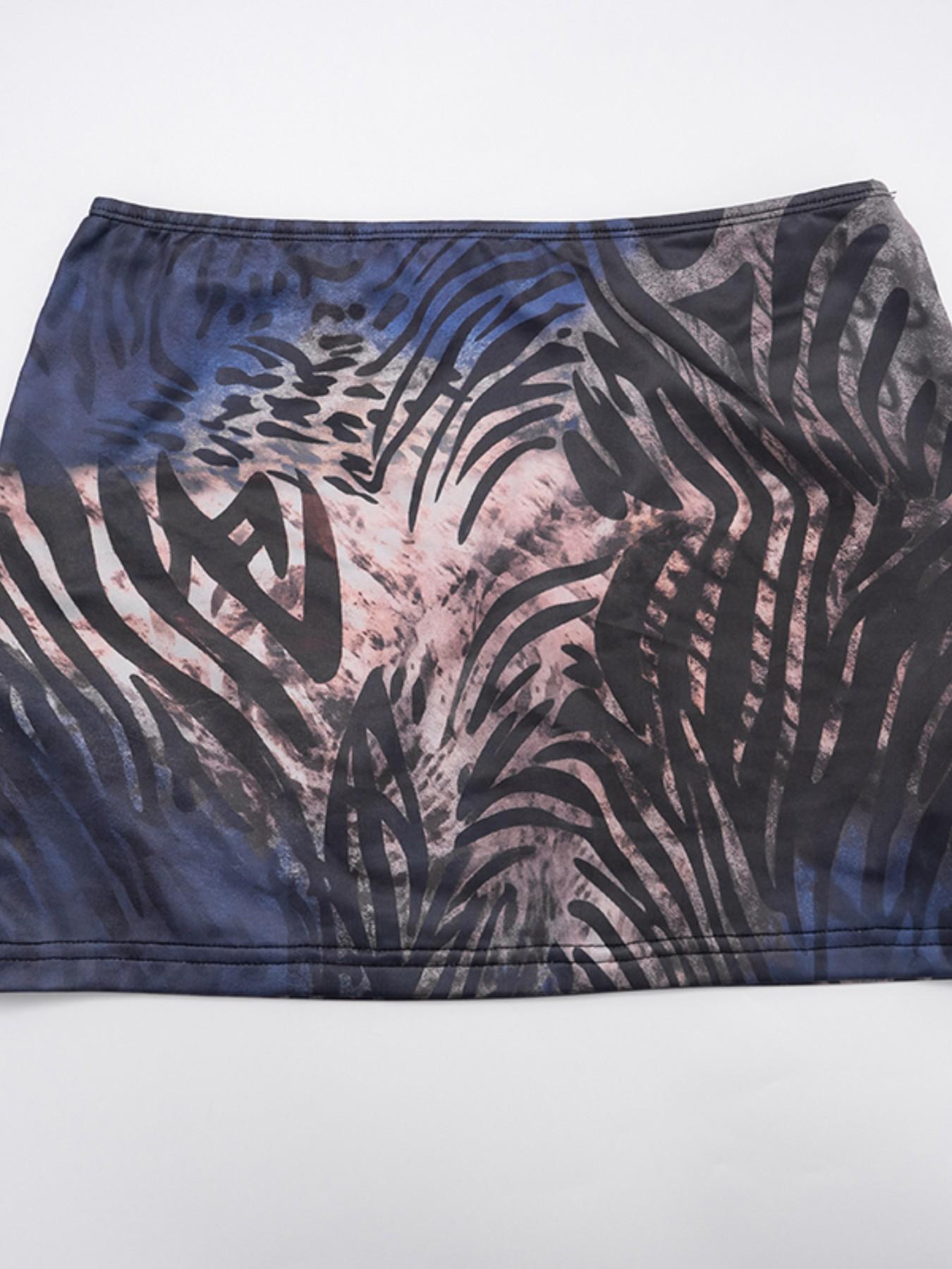 Women's Tiger Print One Shoulder Top & Skirt Set, Fashion Casual, Perfect for Daily Wear, Stylish Two-Piece Ensemble
