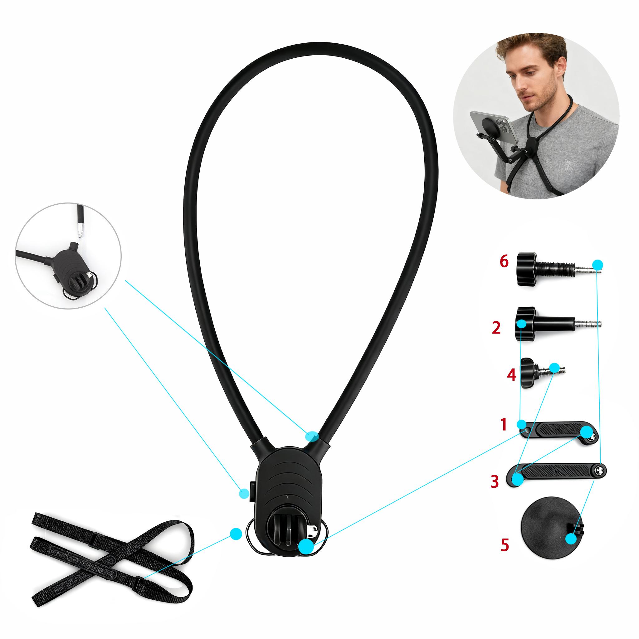 Magnetic Neck Mount for PhonesHands-Free POV/Vlog Holder, Chest Strap foriPhone 16 15 14 13,Android, Action Cameras,and Smartphone Accessories