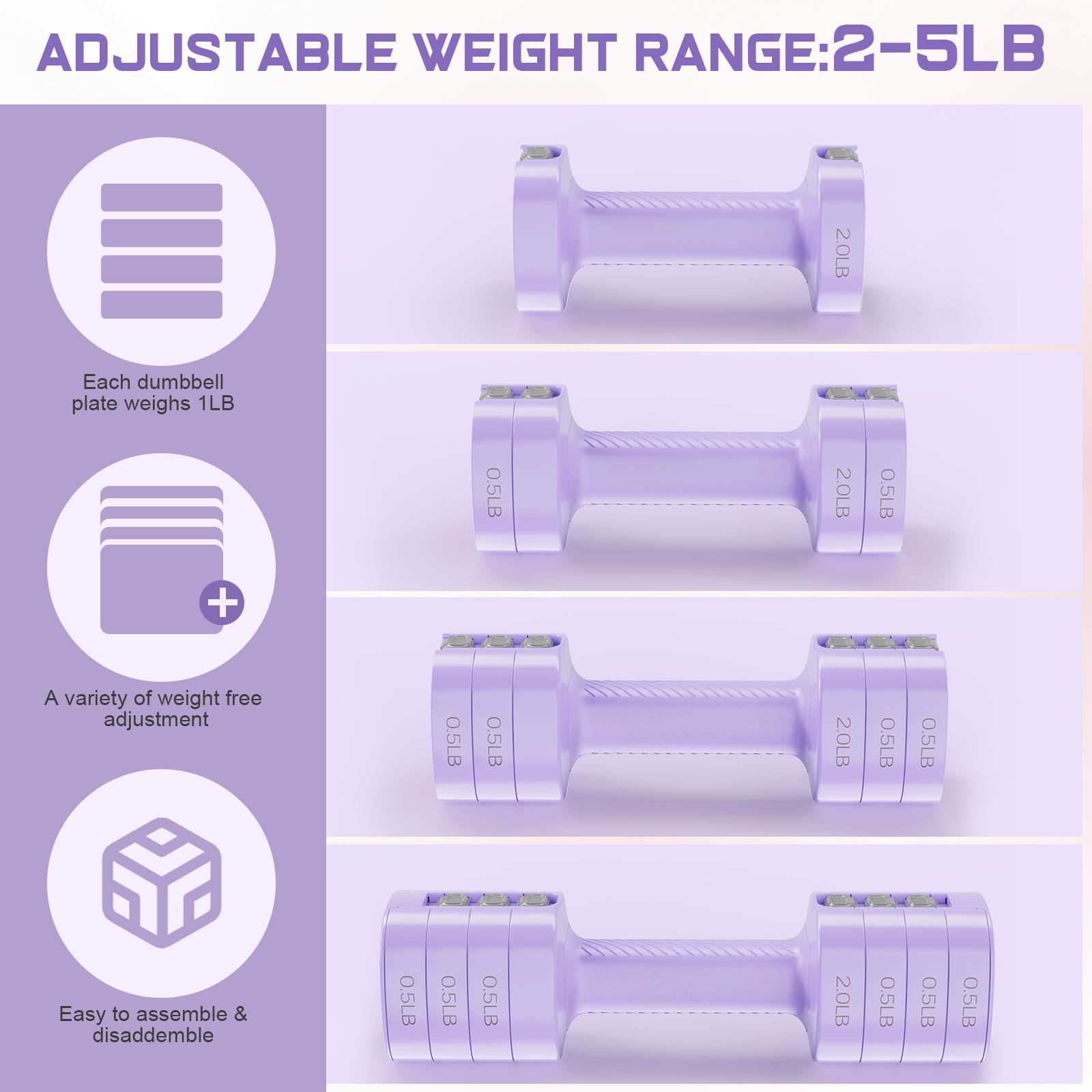 Adjustable Dumbbells 5 lb Dumbbells Bearbro Set of 2 / Pair 10 lb Total Free Weights 4 in 1 Women Hand Weights for Home,Office,Gym Exercise Training 2lb 3lb 4lb 5lb Fast Adjust