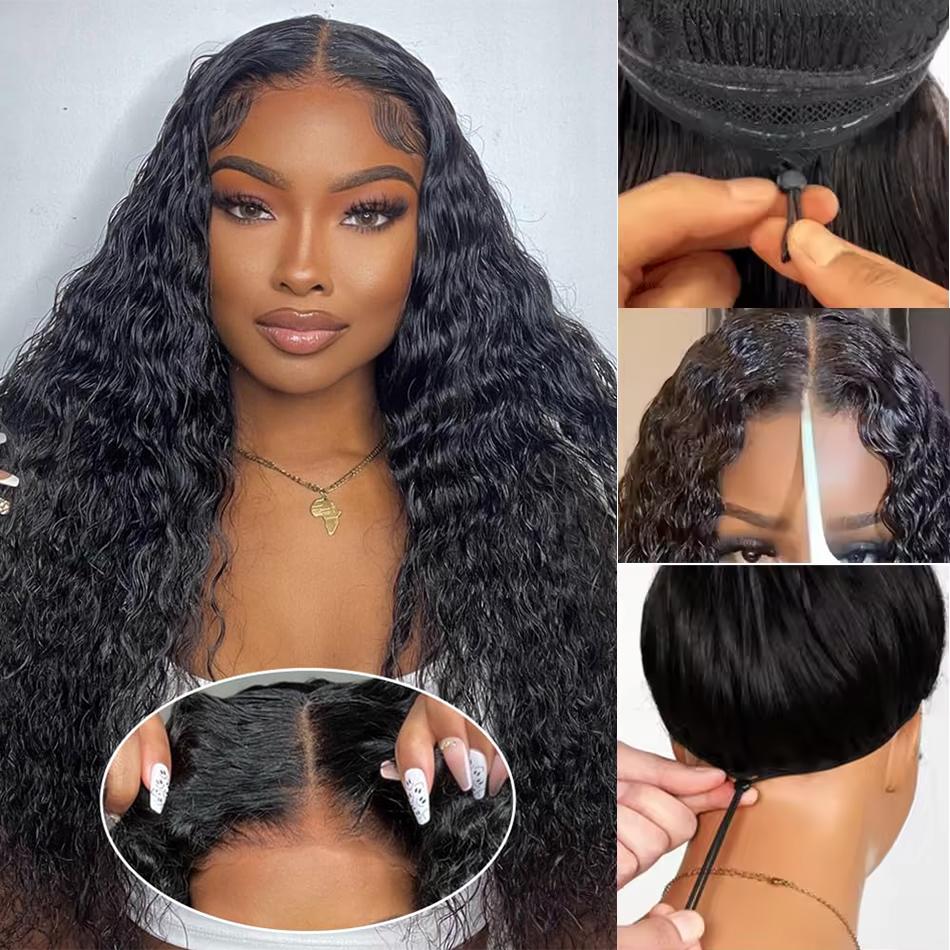 [New In] Ready to Wear 13x6 13x4 Glueless Wigs With Drawstring Deep Wave Pre Cut 13x6 13x4 Transparent Lace Frontal Human Hair Wig For Women 180% Density Beginner Friendly Bling Hair