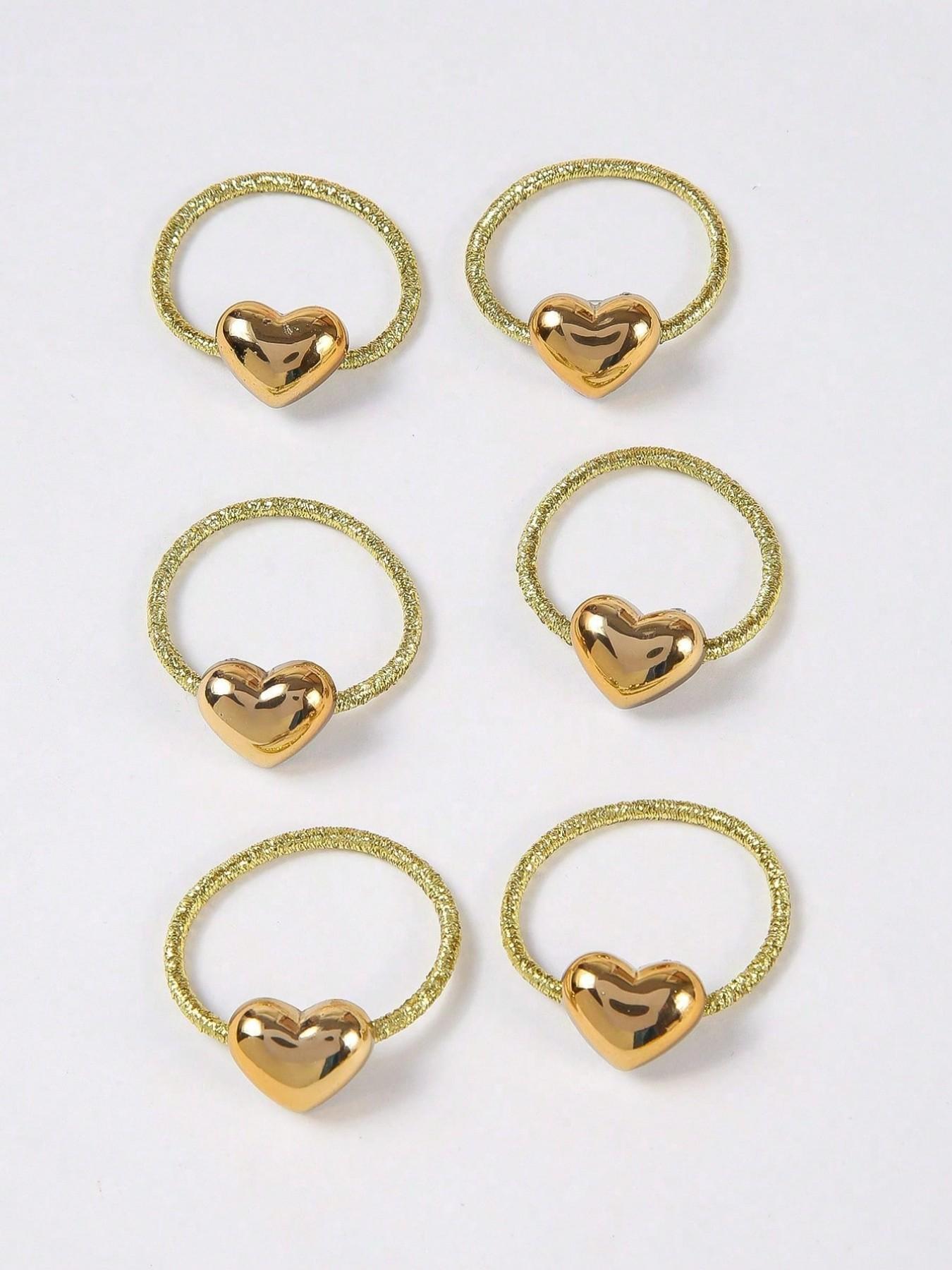 Mini Heart-Shaped Metal Elastic Hair Bands, Scrunchies, Hair Ties, Pack of 10, Cute and Versatile, Suitable for Girls and Teens, Gentle on Hair