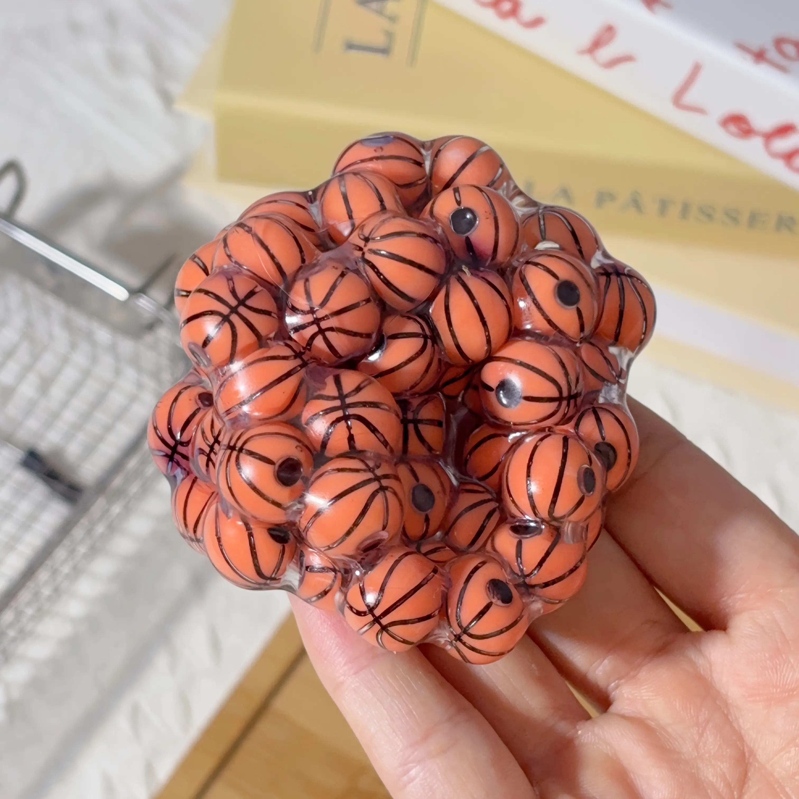 Soft Rubber Basketball-Shaped Squeeze Desktop Ornament - Handcrafted Look, Compact Mini Ball Print Selfie Background Accessory for Phones, Office Table Decor, Birthday Gift Ideas for Basketball Fans