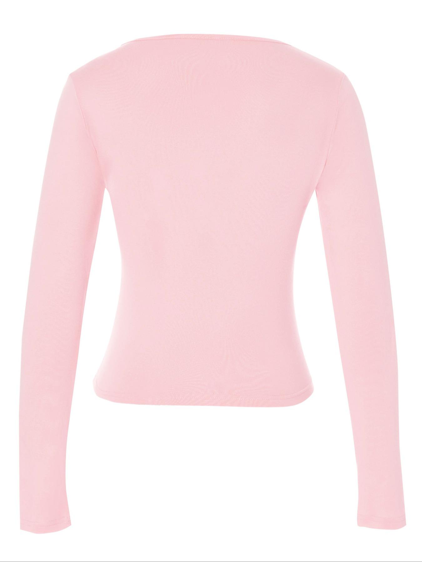 Women's Long Sleeve Square Neck Slim-Fit Breathable Knit T-Shirt, Cute Style, Moderate Fabric Thickness, All Seasons Wear, Comfortable & Stylish Design