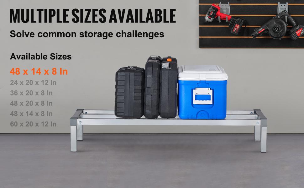 VEVOR Aluminum Dunnage Rack, 48x 14 Commercial Food Floor Rack, 8 Off the Floor, 1000 lbs Capacity All-Welded Aluminum Storage Rack, for Storage in Restaurants, Kitchens, Garages and Vehicles
