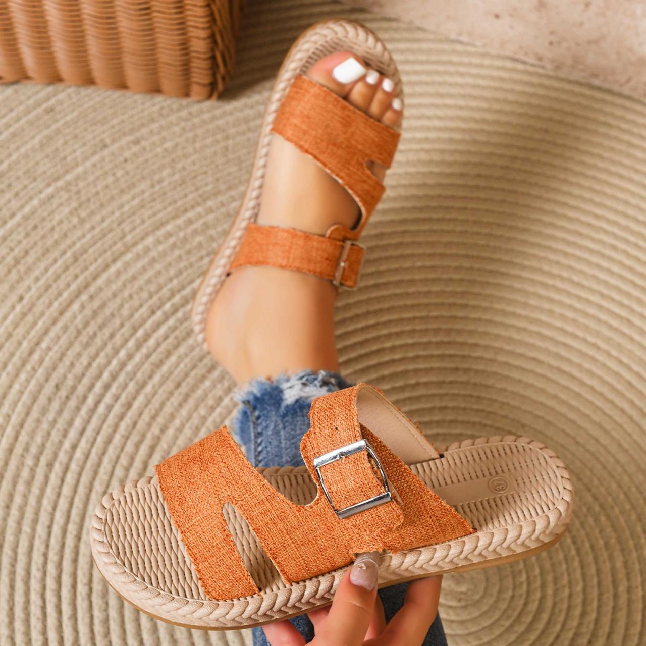 2026 Summer New Arrivals: Linen One-Strap Sandal for Women, Retro Bögen Style, Thick-Soled Outdoor Sandal.