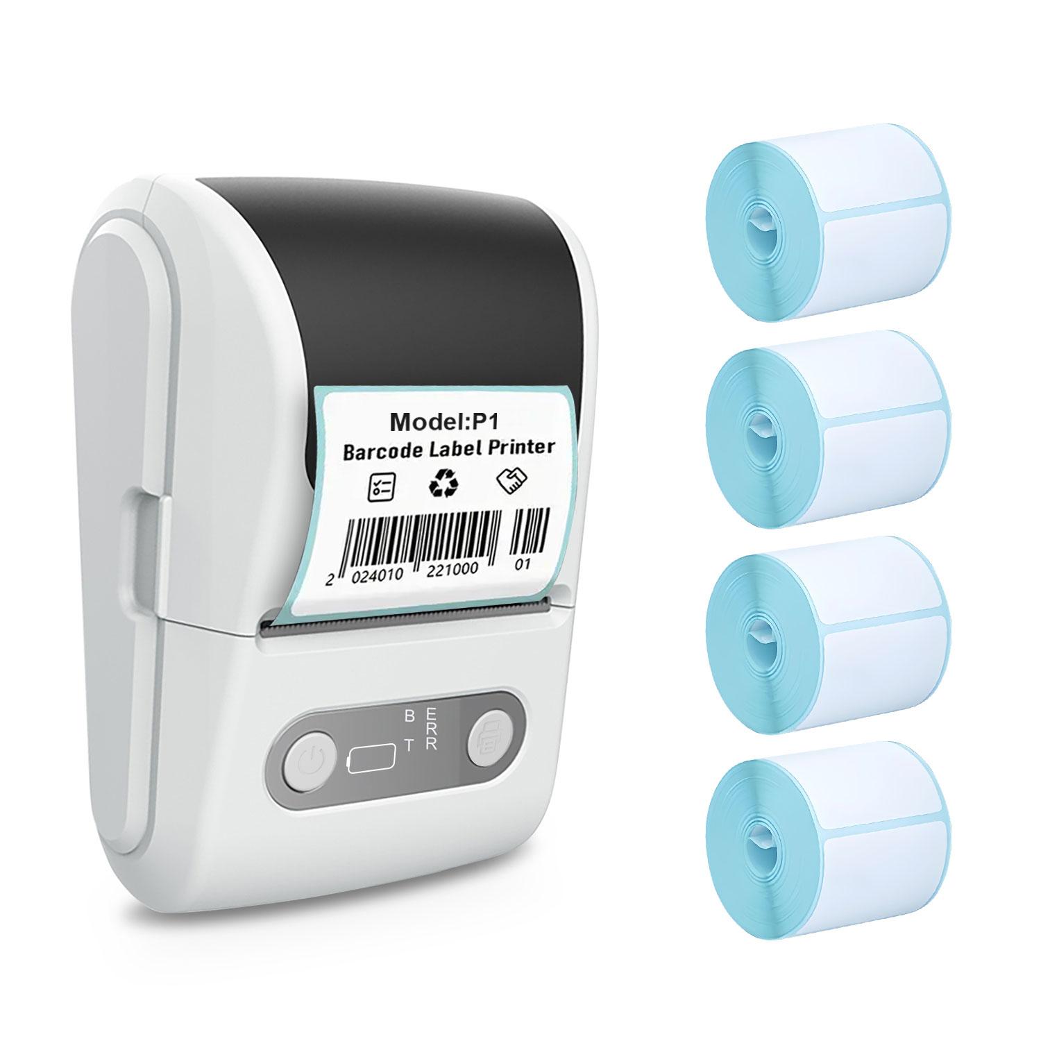 Portable Bluetooth-compatible with 4 Rolls Paper, Waterproof Labels, Multifunctional APP, Inkless, Ideal for Home Office Kitchen, Wireless Sticker Printer