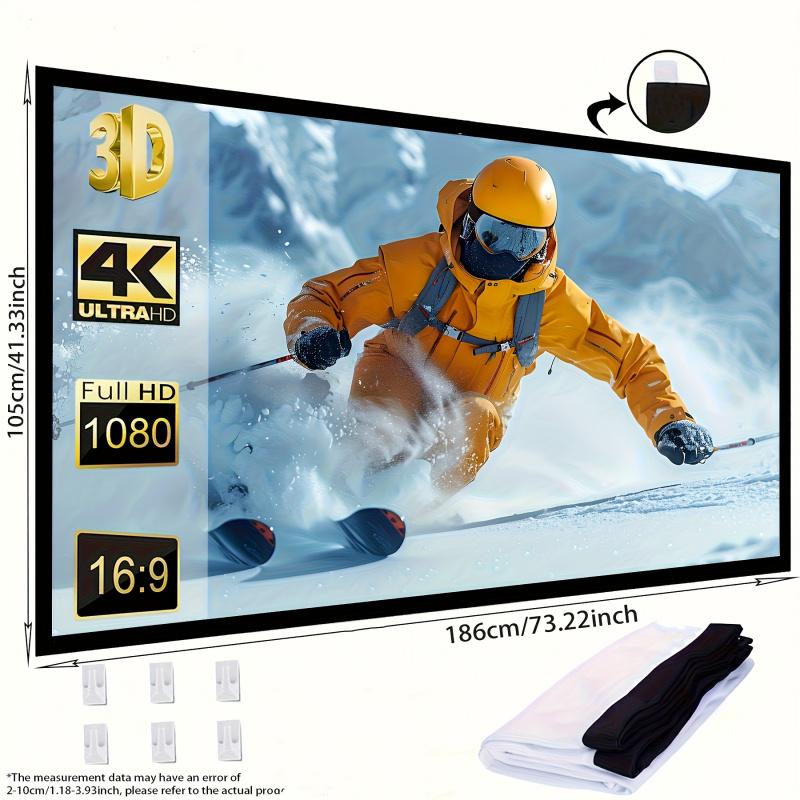 4K 100-inch/60-inch 3D projection screen, suitable for home theater and outdoor/indoor projectors, portable and foldable 4K screen, a must-have 4K screen for projectors, making projections clearer