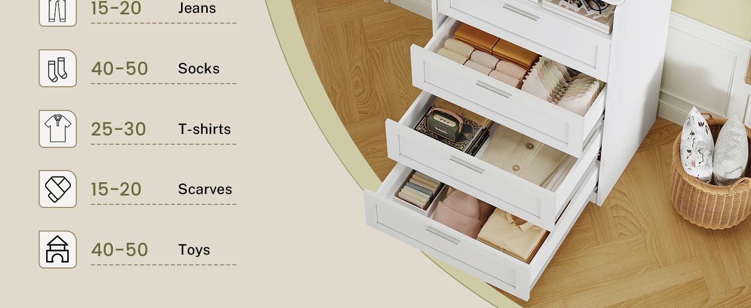Dresser for Bedroom, Tall White Dresser with 4 Drawers, Dressers with Mirror, Chest of Drawers for Bedroom, Living Room, Closet, Hallway, White
