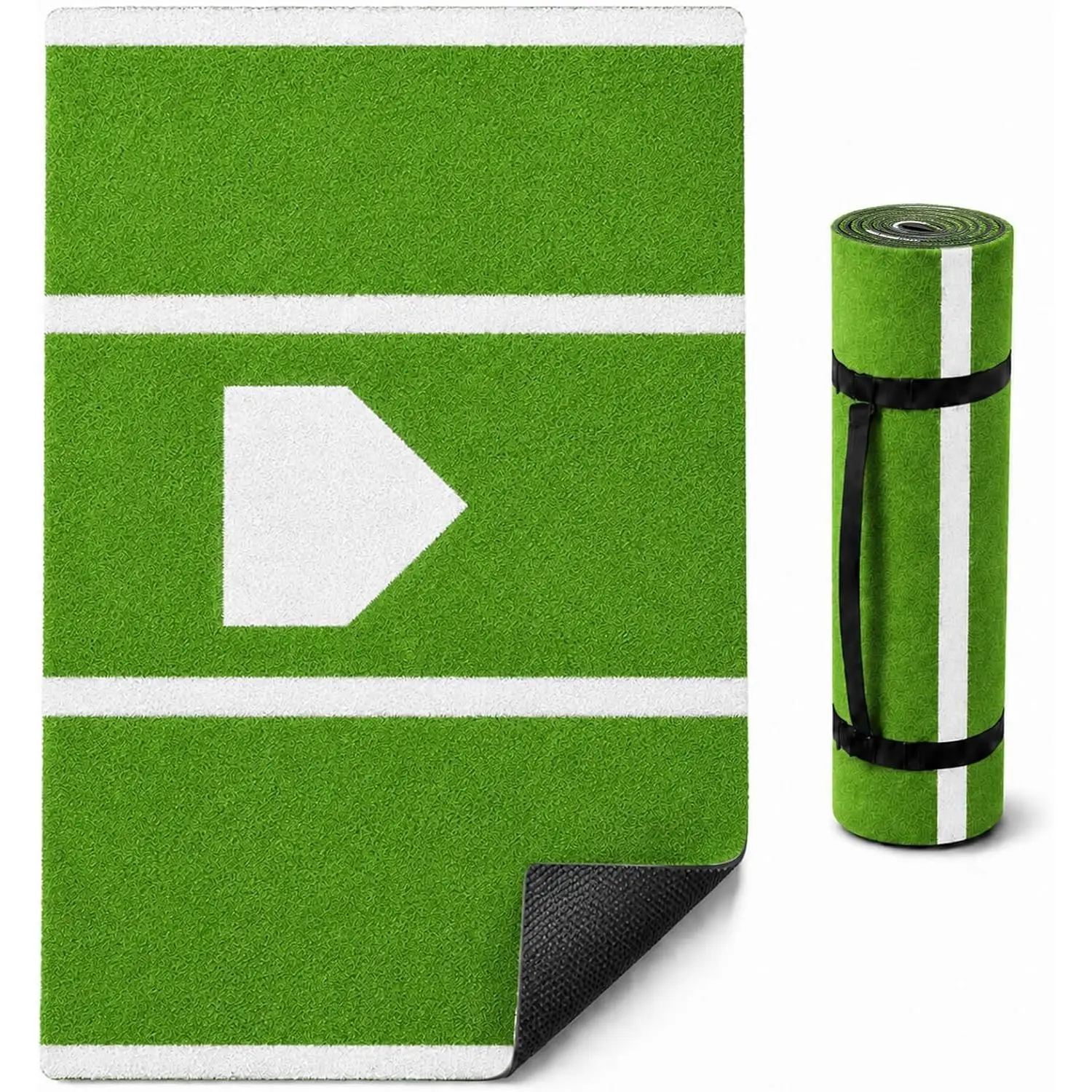 Heavy Duty Baseball Hitting Mat, 0.4" Thick Rollable Synthetic Turf Batting Mat, Non-Slip EVA Backed Weather Batters Box Mat with Home Plate for Indoor Outdoor Training