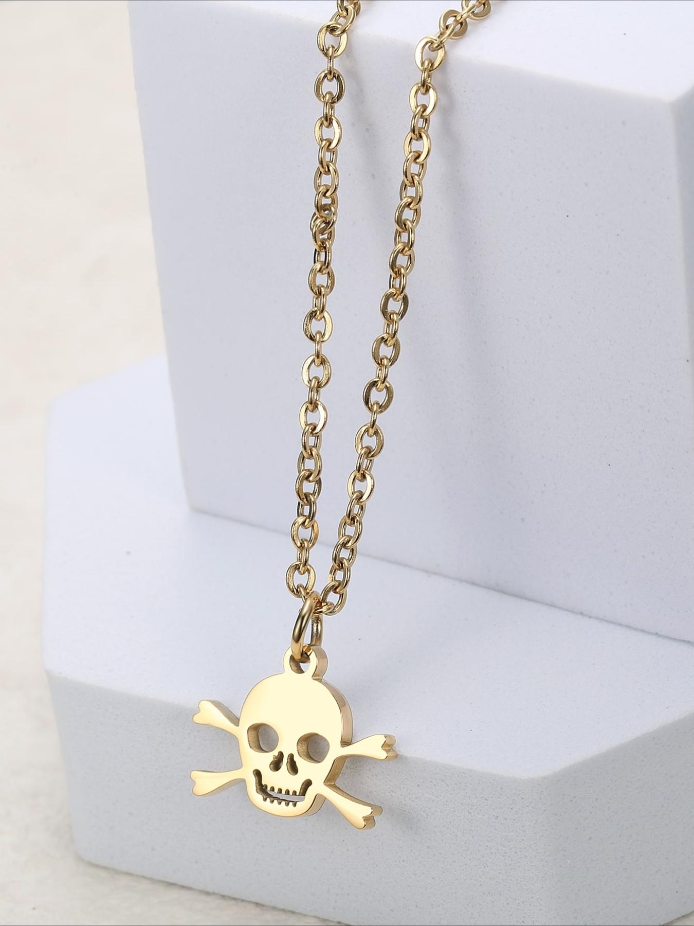 Halloween Skeleton Pendant Necklace, Creative Stainless Steel Necklace, Festival Accessories, Halloween, Punk Style Necklace