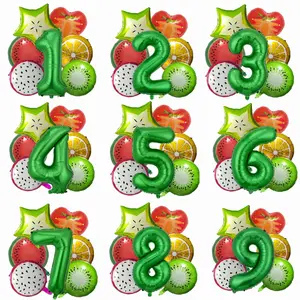 7PCS Summer Fruit Themed Strawberry Pitaya Watermelon Orange Kiwi Numbers Foil Balloons 0-9 Years Old Birthday Party Decorations