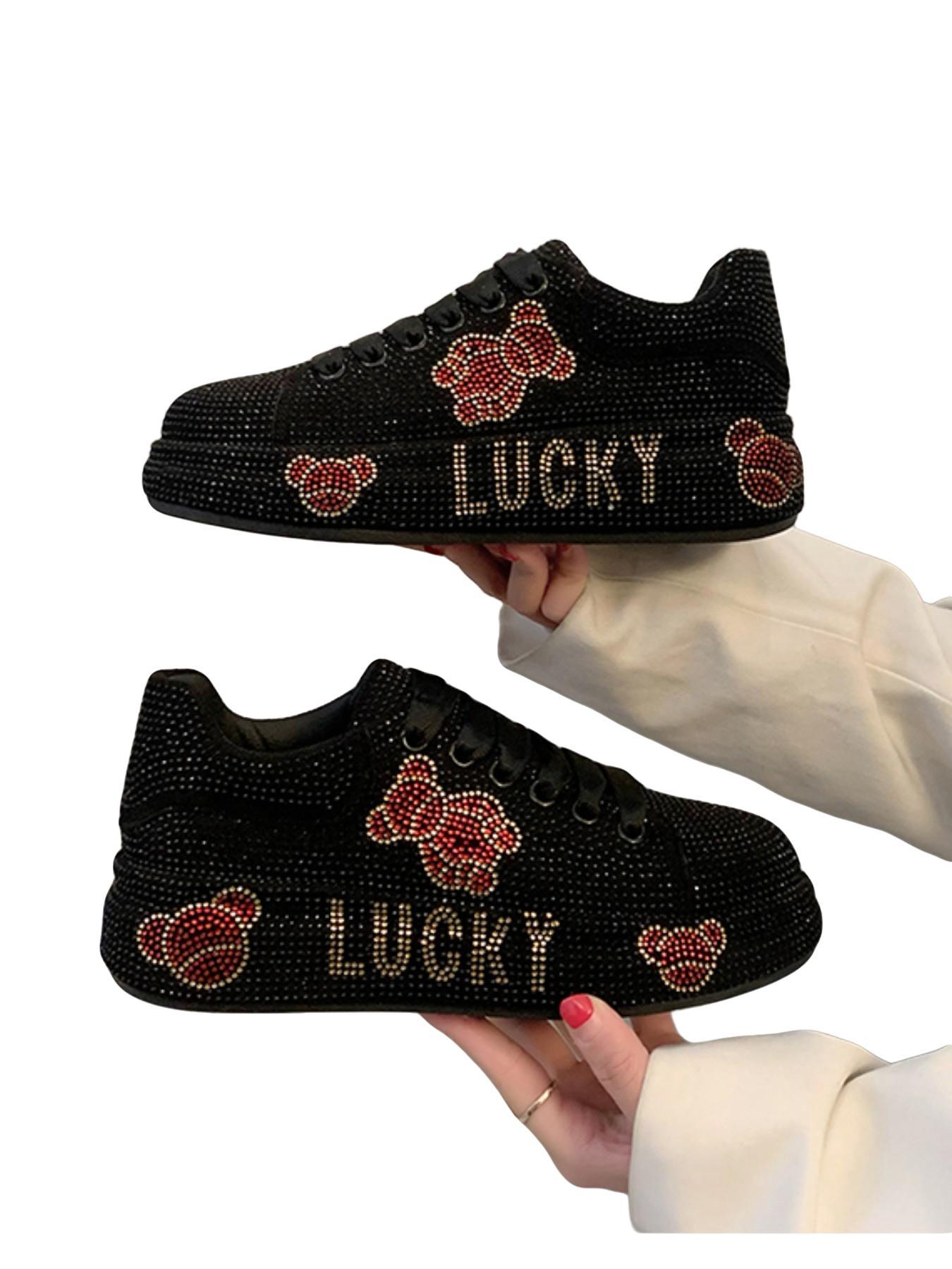 Full Diamond Thick Sole Sport Casual Shoes, Unique Design Handmade Embellished Luxury Thong Dad Sneakers, Party Banquet Multi-Scene Cool Women's Shoes