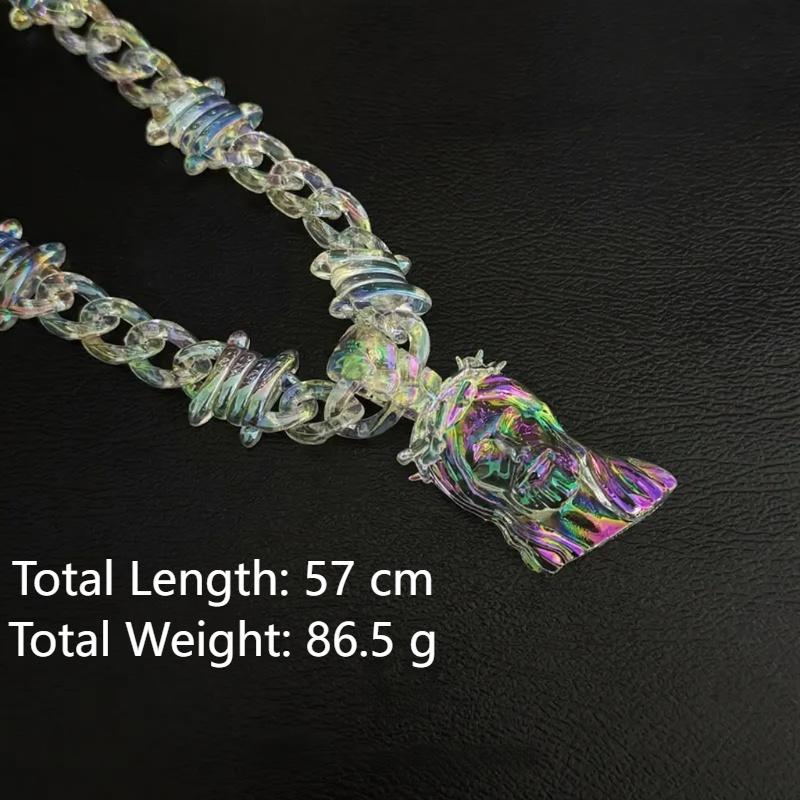 Jesus pendant necklace-iridescent , transparency acrylic with a thick 3D Jesus carving, featuring premium gold plating for a metallic shine. Blends street style with religious symbolism. -TikTokShopBlackFriday, unisex design.-Christmas gifts Jesus pendant necklace-iridescent , transparency acrylic with a thick 3D Jesus carving, featuring premium gold plating for a metallic shine. Blends street style with religious symbolism. -TikTokShopBlackFriday, unisex design.-Christmas gifts