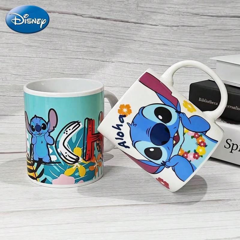 1PC Disney Officially Licensed Lilo & Stitch Angel Cartoon Cute High Value Ceramic Mug Large 11-Ounce Water Milk Oatmeal Coffee Water Office Breakfast Cup Espresso Tea Cup Couple Disney Character Novelty Gift