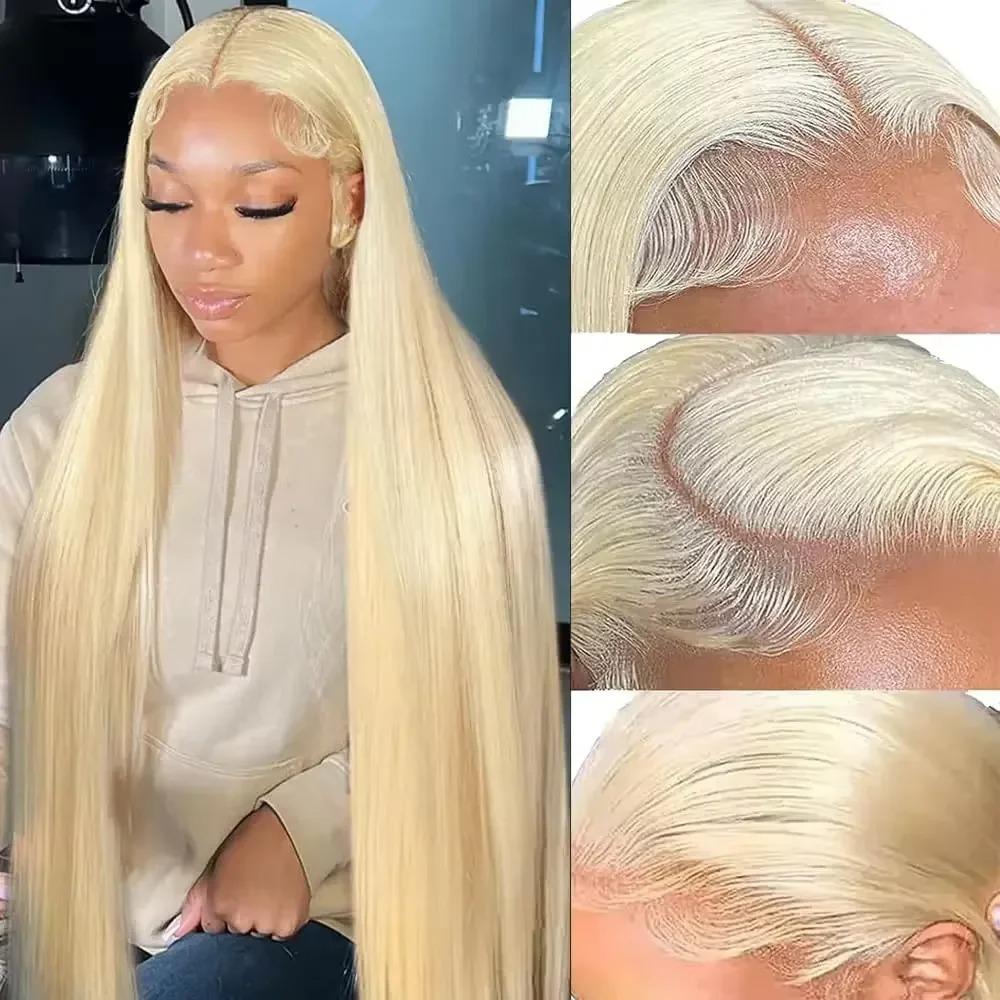 34 Inch #613 Lace Front Wig Human Hair Blonde Straight 13X4 HD Transparent Lace Front Wigs Blended Hair 200% Density Blonde Glueless Wigs #613 HD Straight Lace Frontal Wig Pre Plucked with Baby Hair