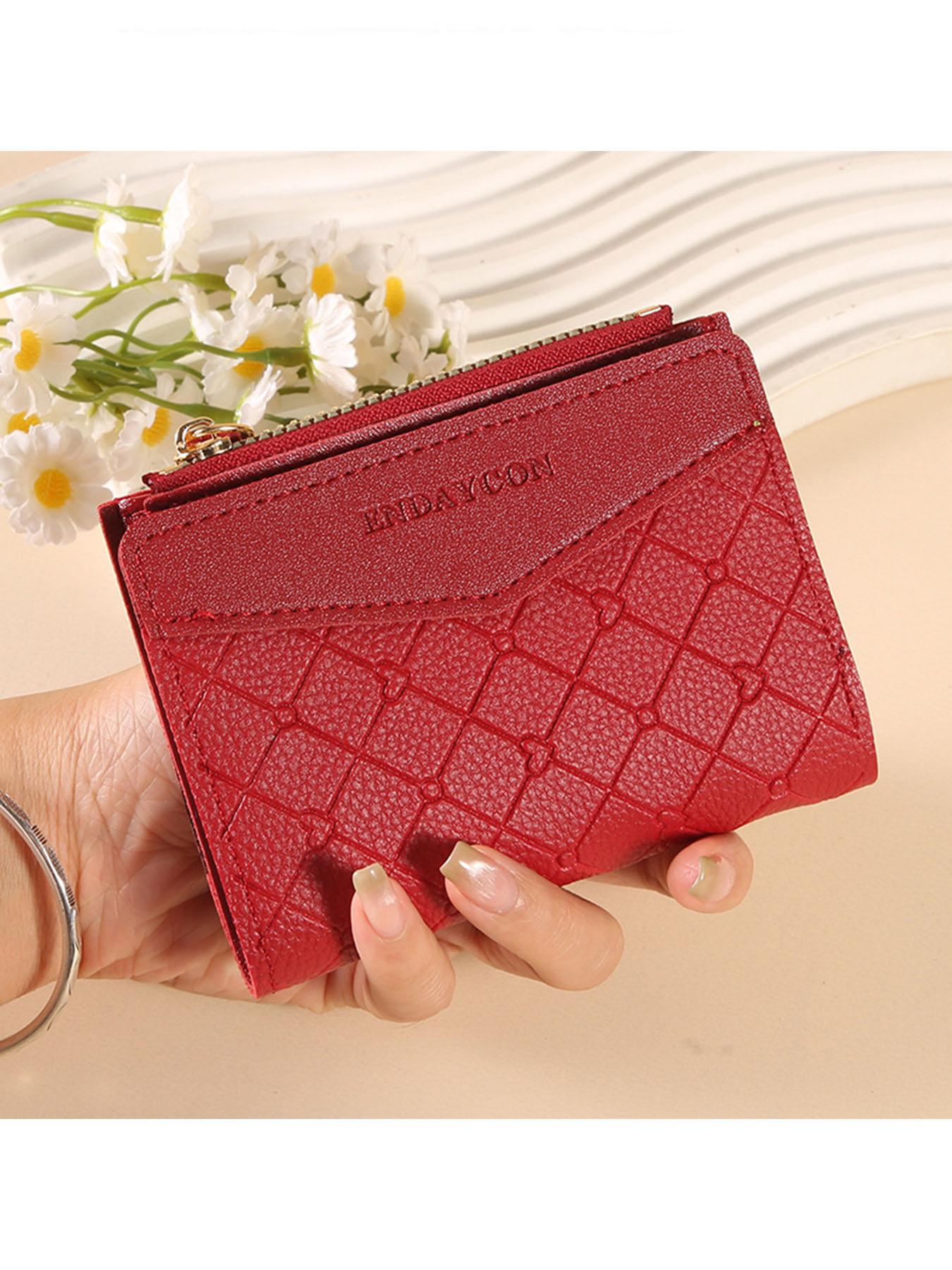 Women's two-tone quilted wallet, cute short bi-fold card holder with coin pocket, simple wallet