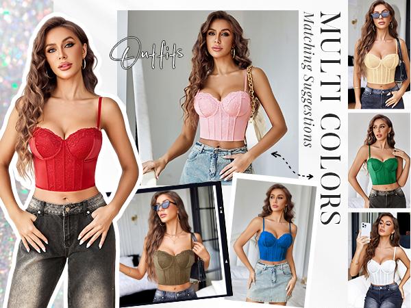 Avidlove Bustier Tops for Women V Neck Lace Bralettes with Underwired Corset Concert Crop Top