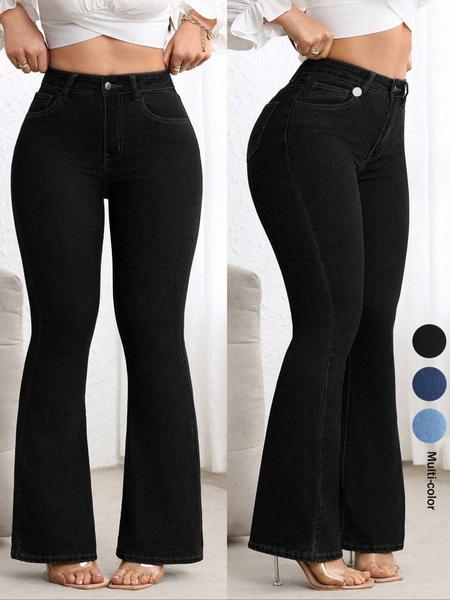 Women's Slim Fit Flare Pants, Multi-Color, Fashionable Comfort Design, Casual Wear, Daily Style, High Waist, Button Fly, All Seasons