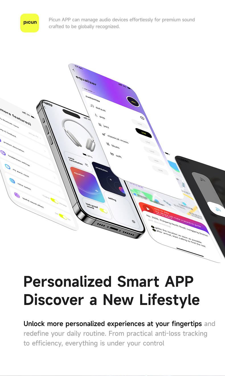 Picun F5 ANC Wireless Headphones, Bluetooth 5.4 Low-Latency, -35dB Noise Cancellation, Electronic Connection, Hi-Fi Audio, Custom EQ, Comfortable for Travel & Work Connection Electronic Headset