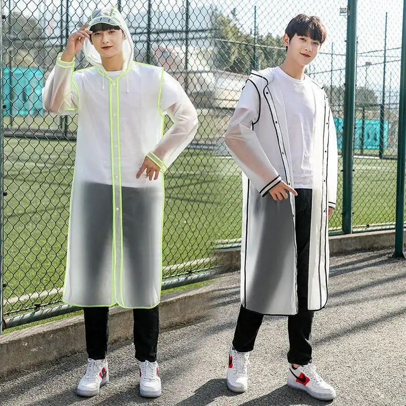 Fashion Women Transparent EVA Clear Raincoat Man Travel Waterproof Rainwear Adult Poncho Outdoor Rain Coat Long Raincoat