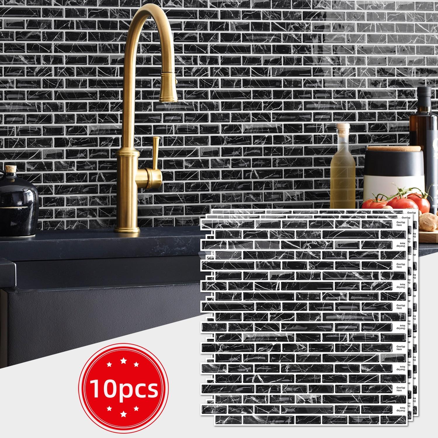 (6pcs/10pcs) Peel and stick removable wall kitchen splashback tiles, 30.5 cm x 30.5 cm self-adhesive marble wall tiles, for kitchen and bathroom