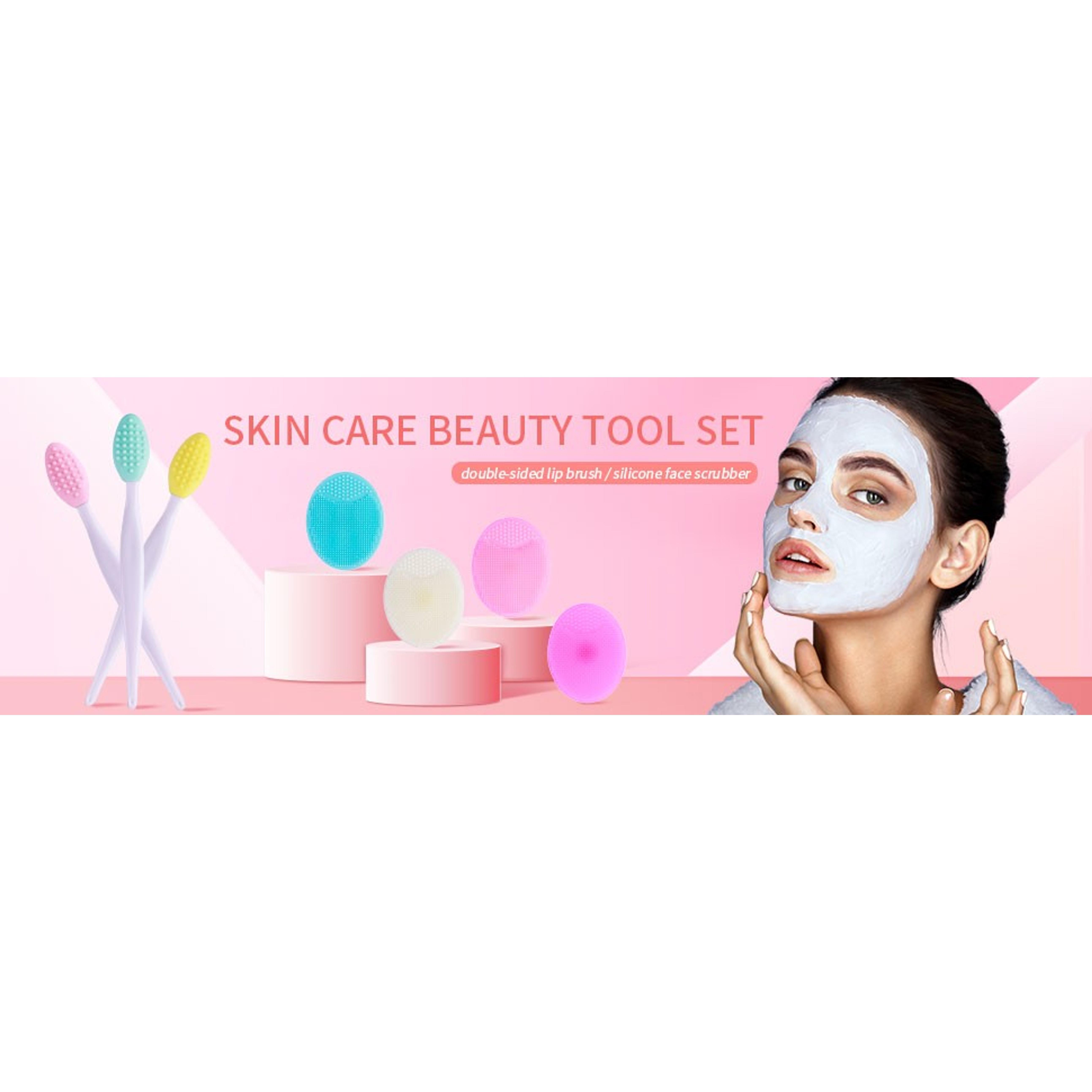 5 Pcs Mini Exfoliating Brush Set - 2 Pcs Silicone Facial Cleansing Brush and 3 Pcs Lip Scrub Brush