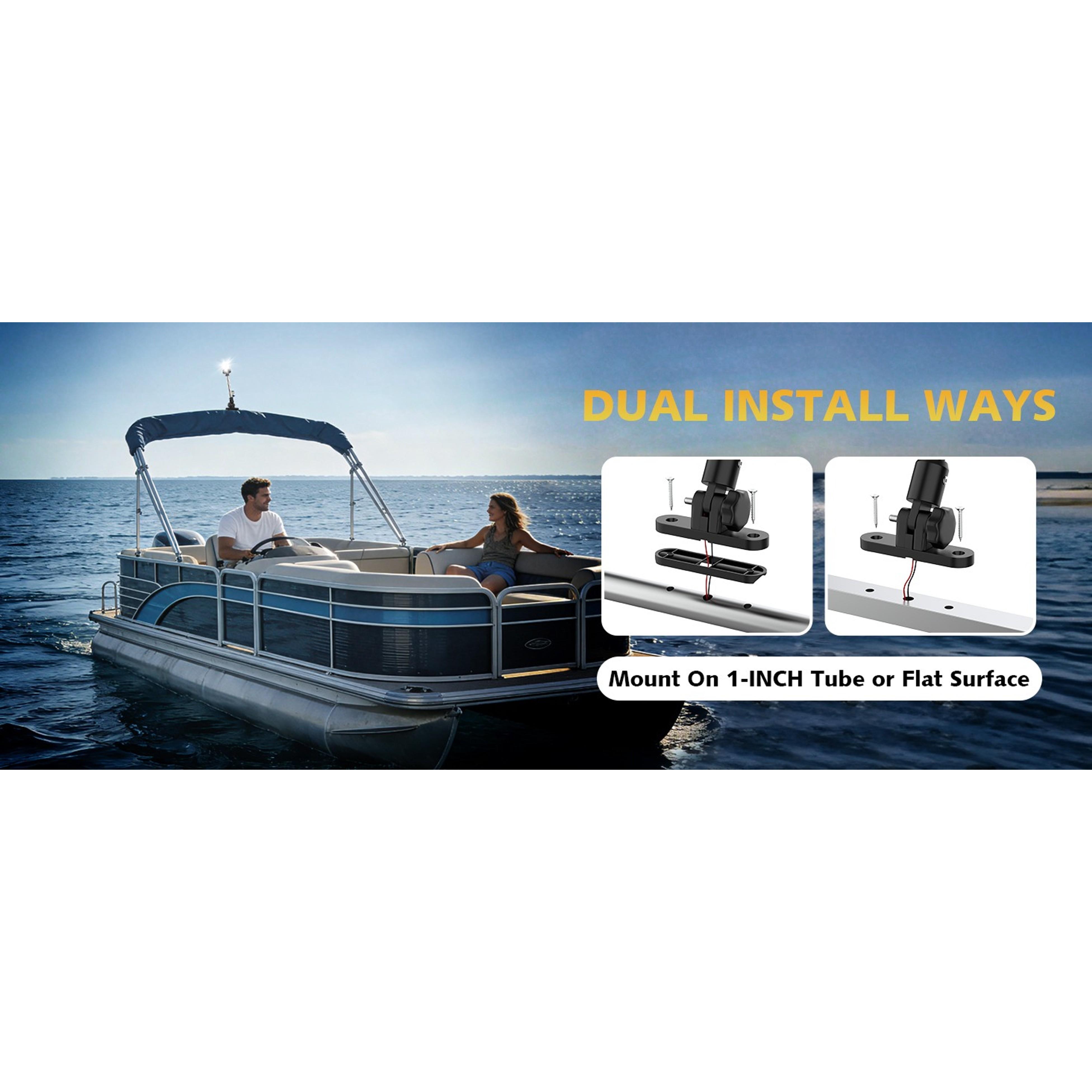 6 Inches Pontoon Stern Light Bimini Mount, LED Waterproof IP67 Bimini Light for Pontoon Boat, 3NM Marine Folding Rear White Navigation Anchor Running Lights for Night